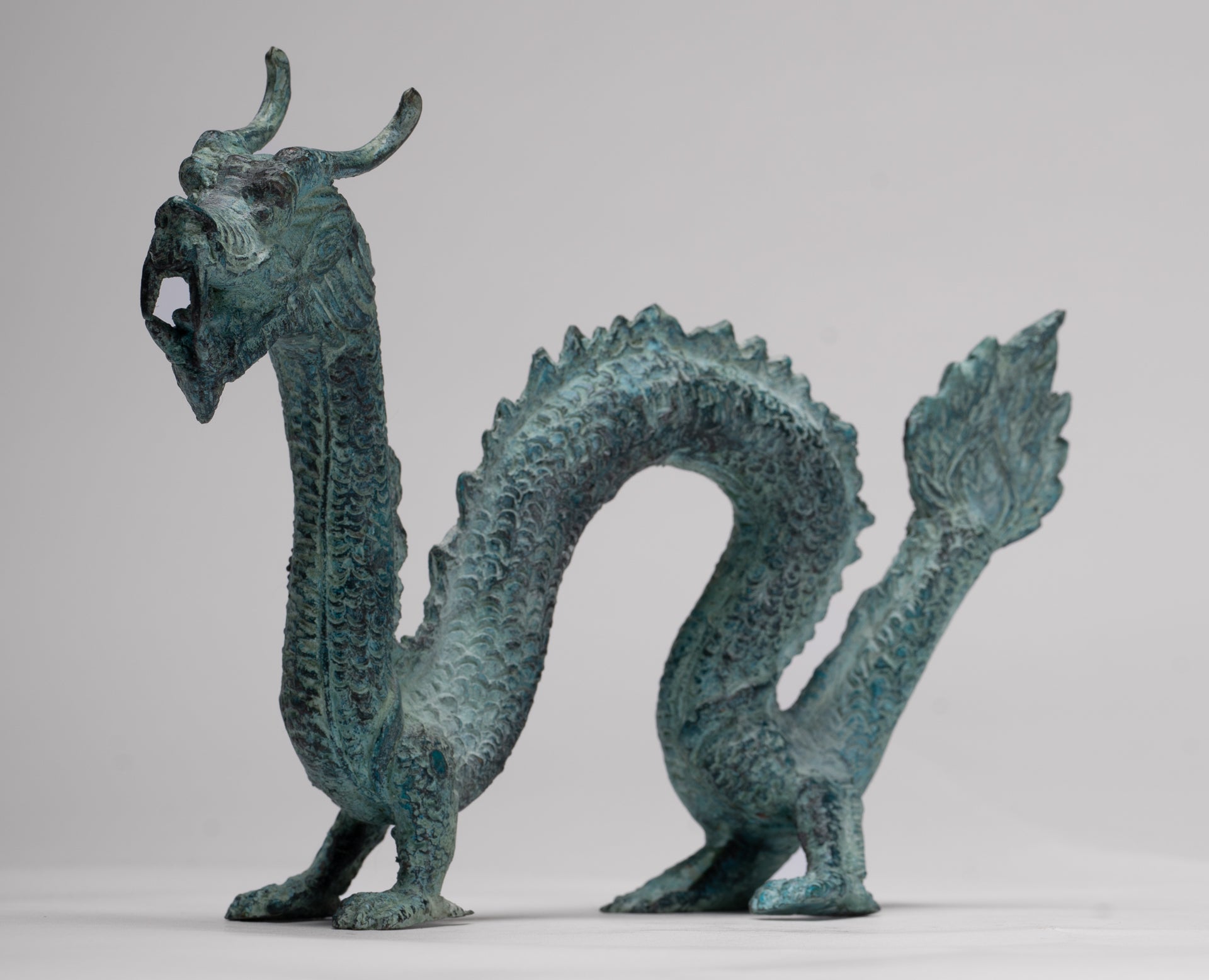 Antique Chinese Style Bronze Dragon Statue - 17cm/7"