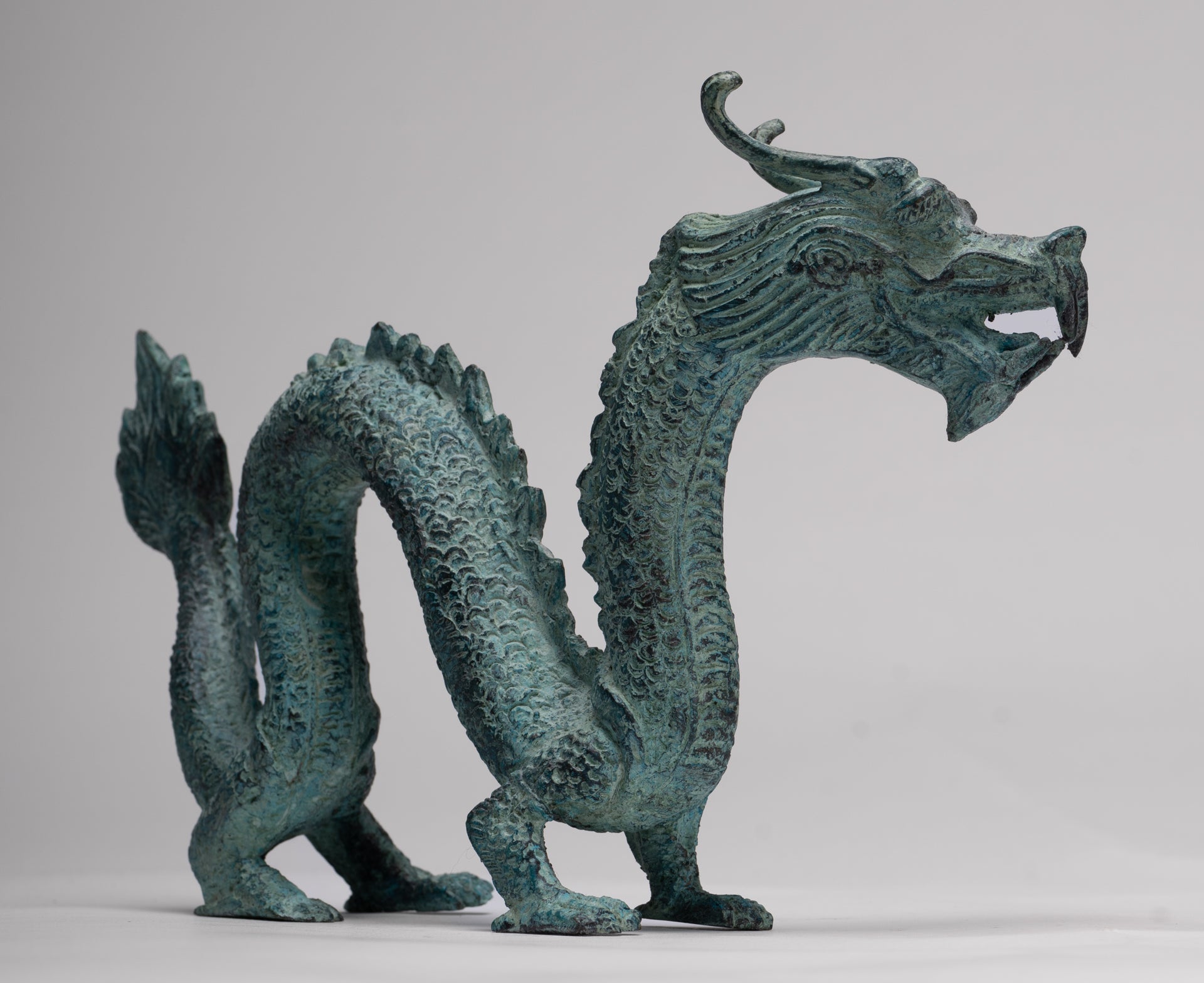 Antique Chinese Style Bronze Dragon Statue - 17cm/7"