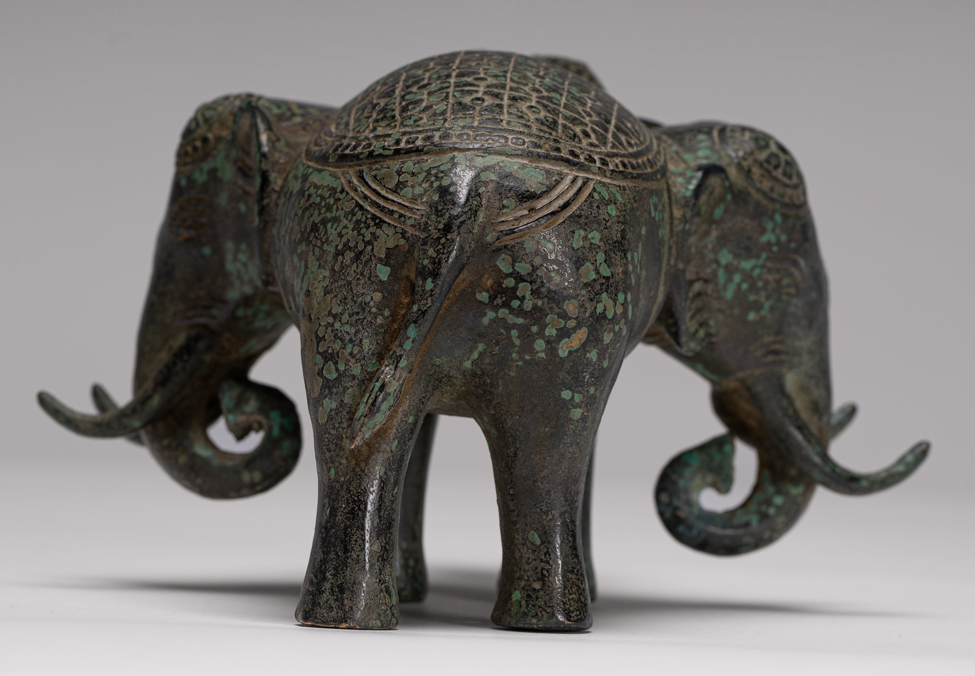 Antique Khmer Style Bronze Erawan Airavata or Elephant Statue - 11.5cm/5" Tall