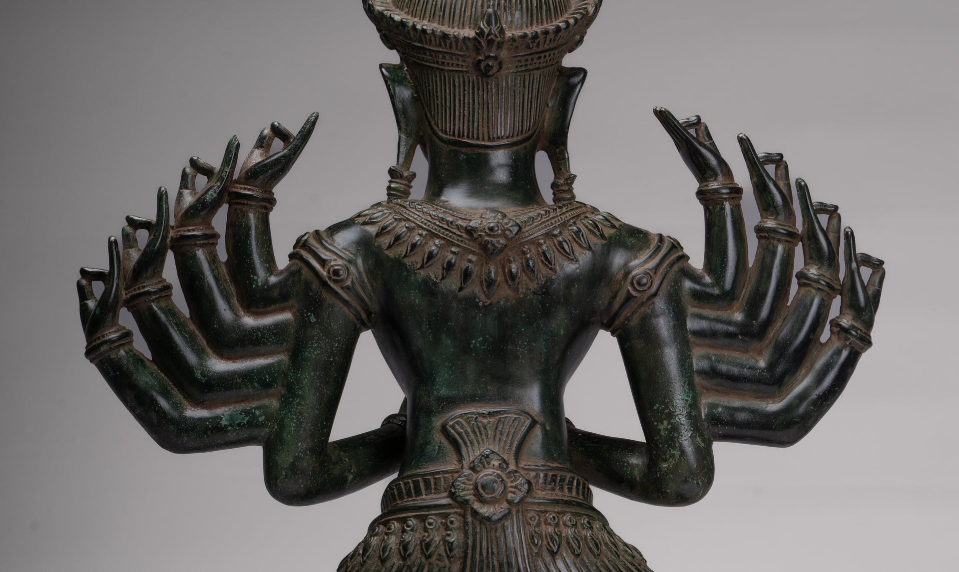 Antique Khmer Style Bronze Angkor Wat Ardhaparyanka Shiva - 10 Arms - 70cm/28"