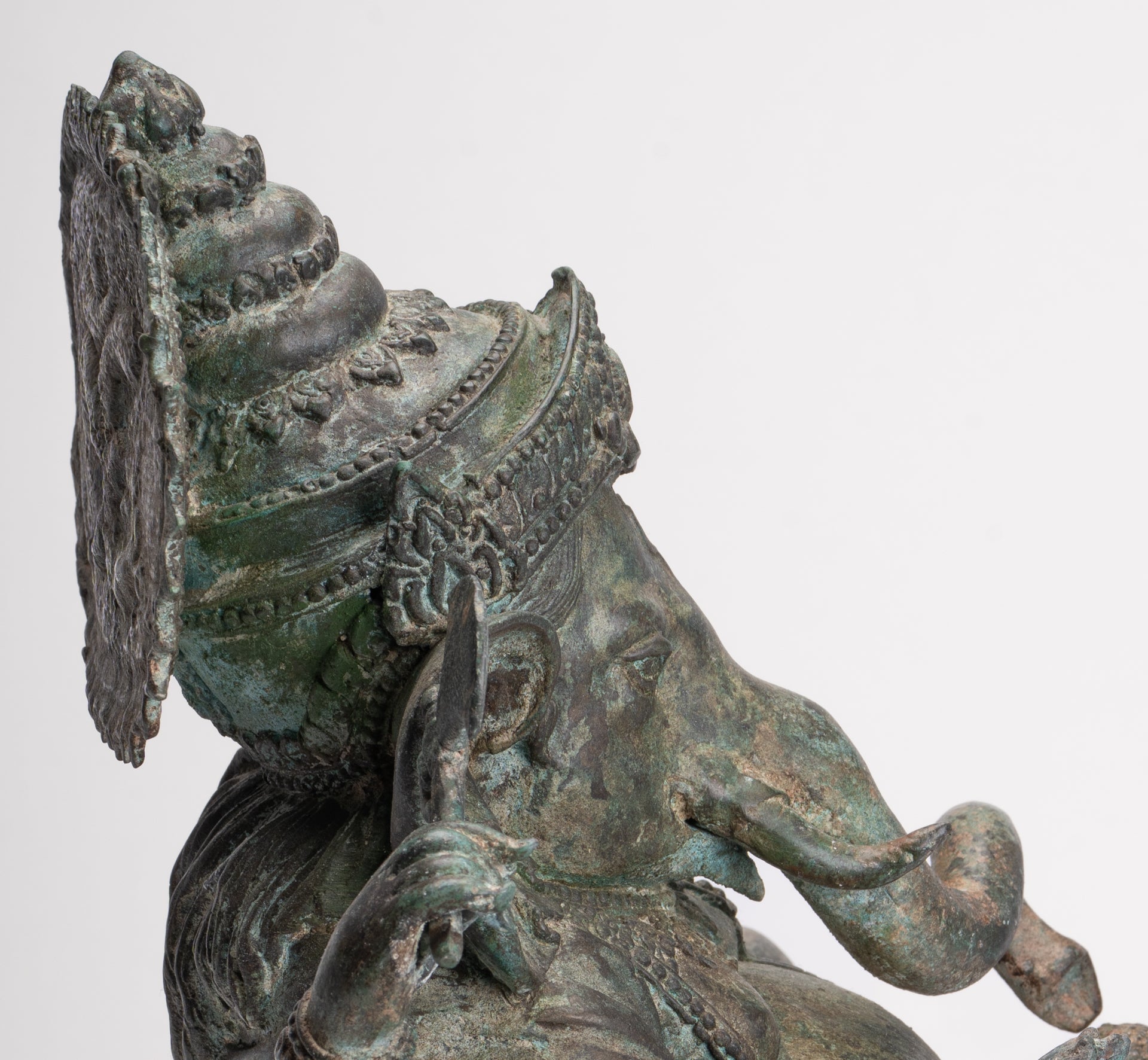 Ganesh - Antique Thai Style Bronze Reclining Ganesha Statue w/Mouse - 41cm/16"