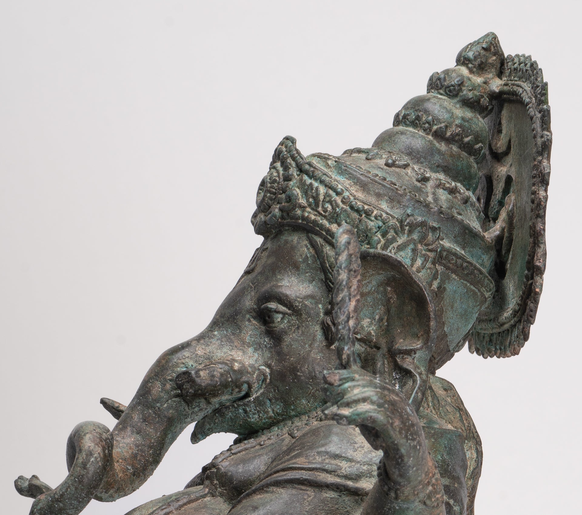 Ganesh - Antique Thai Style Bronze Reclining Ganesha Statue w/Mouse - 41cm/16"