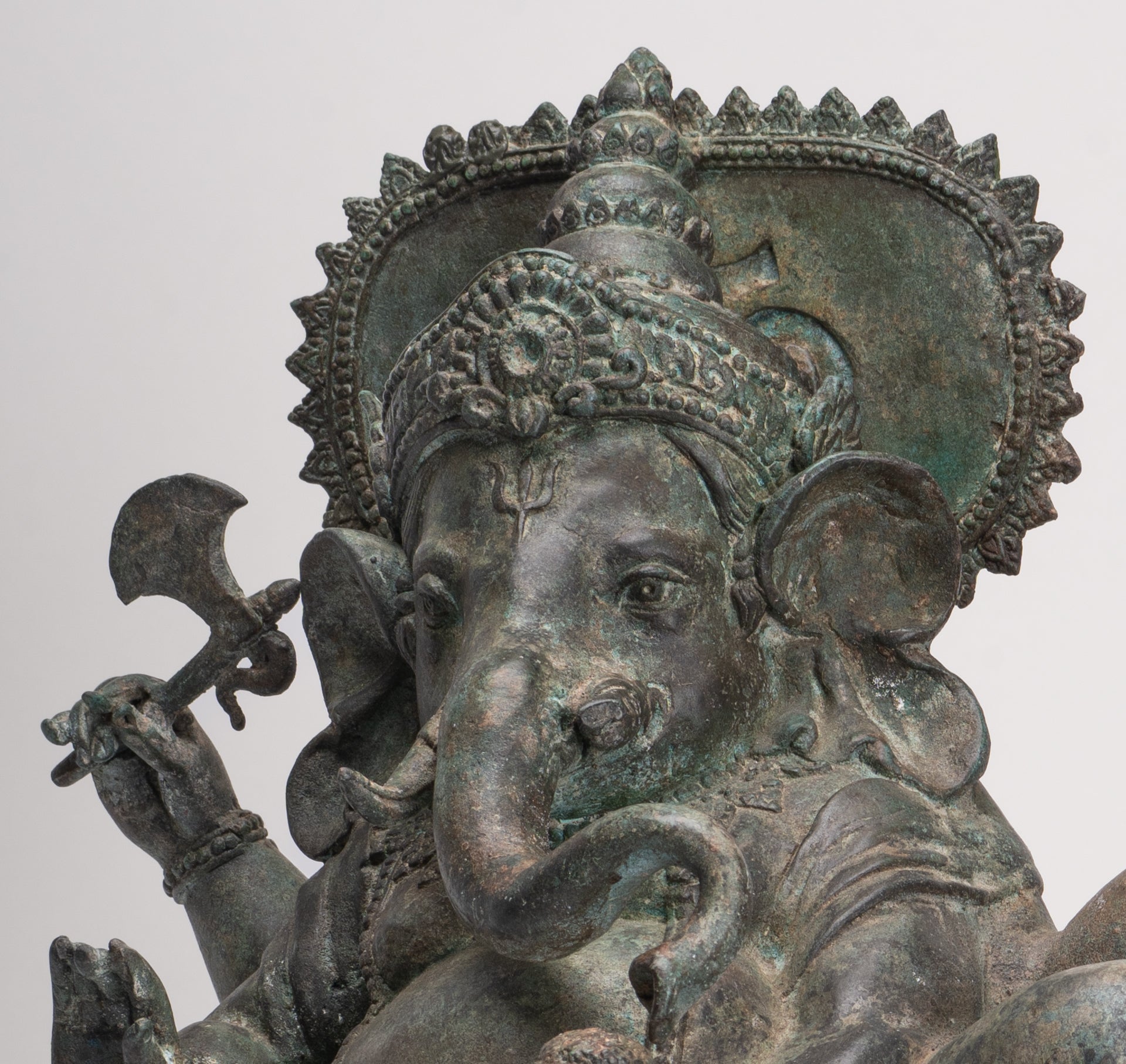 Ganesh - Antique Thai Style Bronze Reclining Ganesha Statue w/Mouse - 41cm/16"