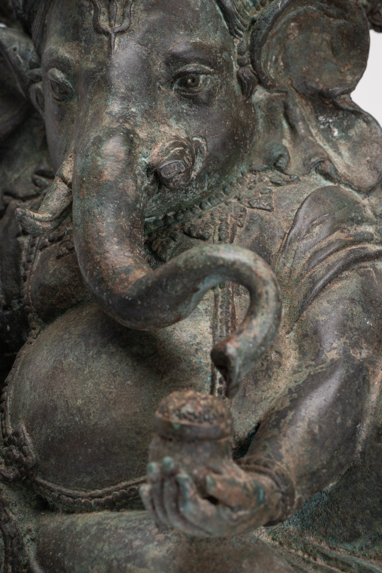Ganesh - Antique Thai Style Bronze Reclining Ganesha Statue w/Mouse - 41cm/16"