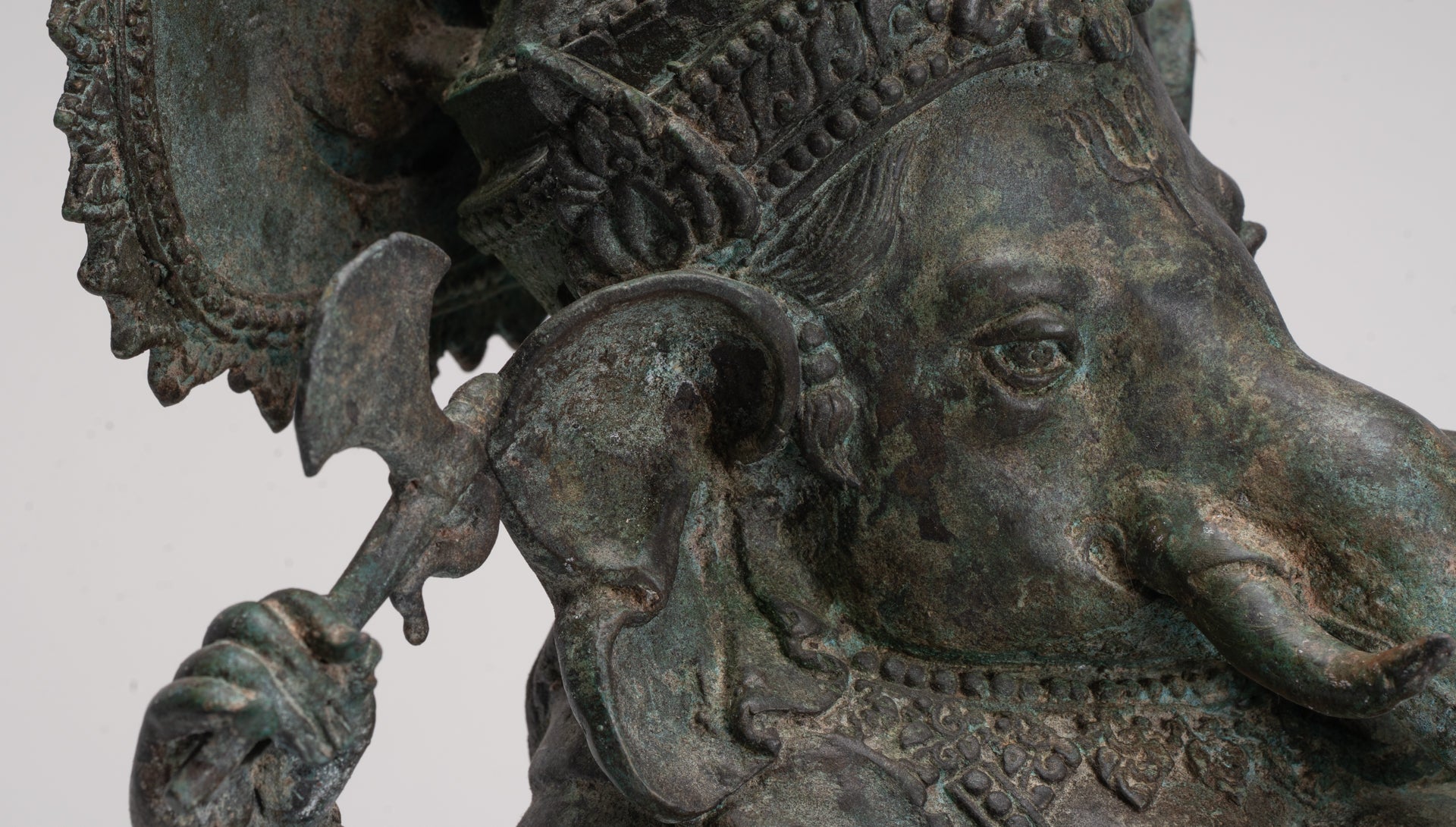 Ganesh - Antique Thai Style Bronze Reclining Ganesha Statue w/Mouse - 41cm/16"