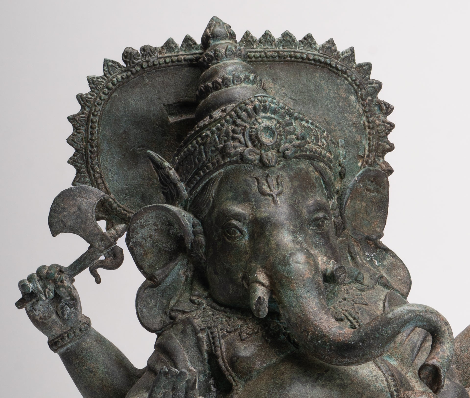 Ganesh - Antique Thai Style Bronze Reclining Ganesha Statue w/Mouse - 41cm/16"