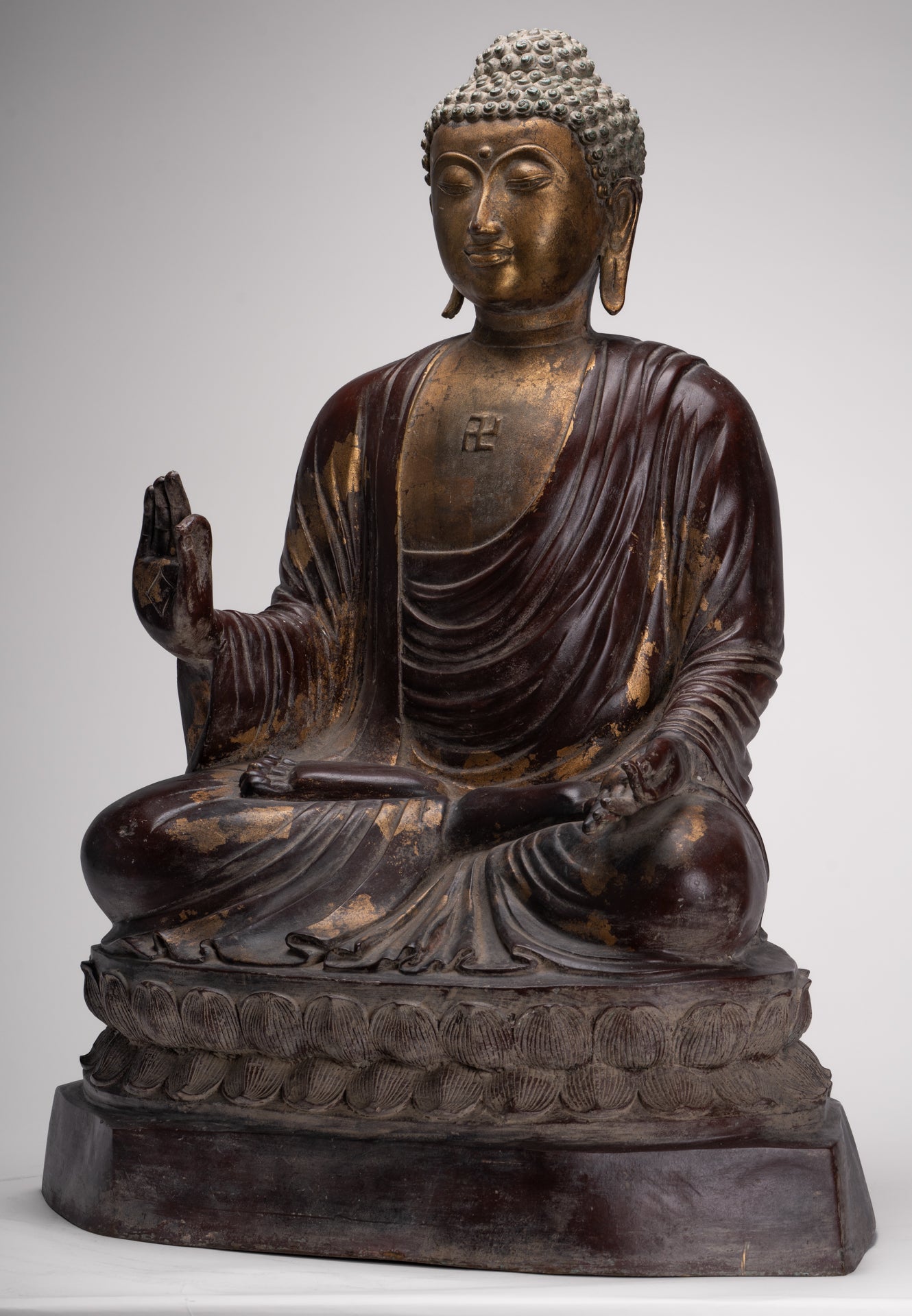 Masterpiece Buddha Statue - Antique Tibet Style Seated Teaching Buddha Statue - 88cm/35"