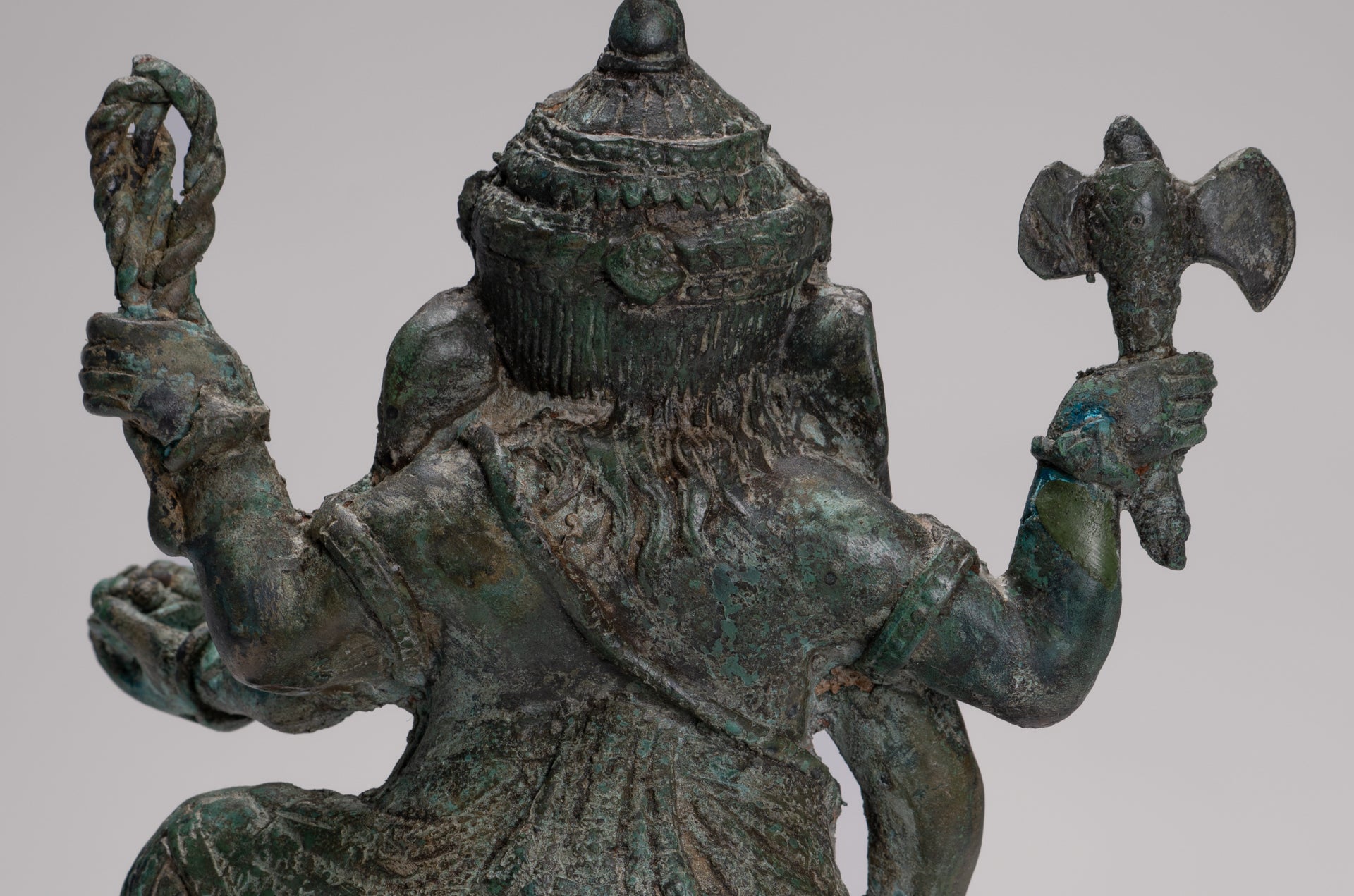 Ganesh - Antique Thai Style Bronze Dancing Ganesha Statue w/Mouse - 28cm/11"