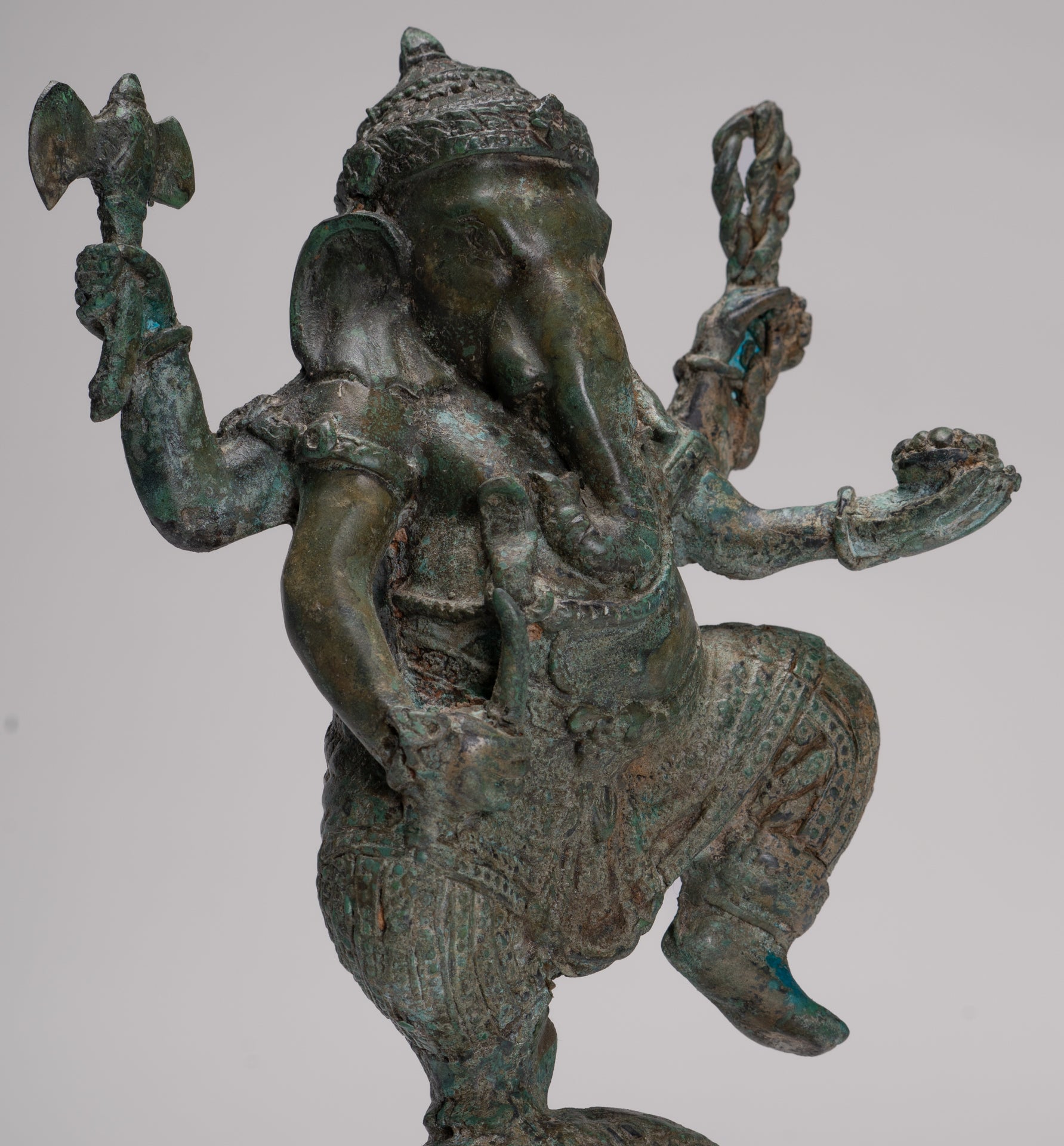 Ganesh - Antique Thai Style Bronze Dancing Ganesha Statue w/Mouse - 28cm/11"