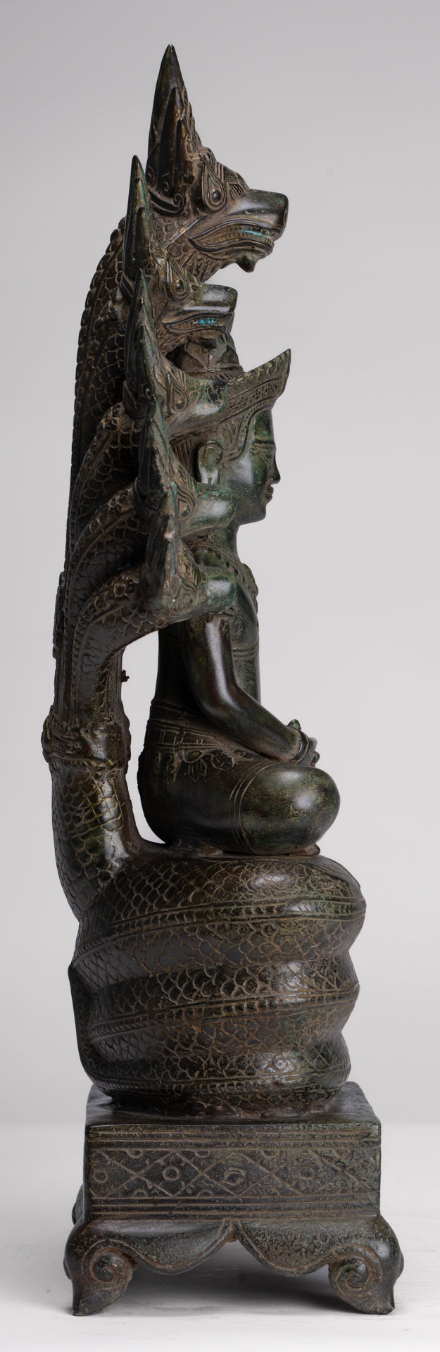 Large Buddha Statue - Antique Bayon Style Khmer Seated Bronze Naga Meditation Buddha - 53cm/21"