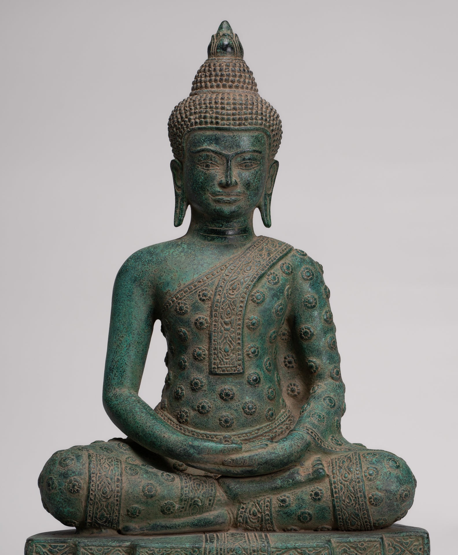 Buddha Statue - Antique Khmer Style Bronze Seated Amitabha Meditation Buddha Statue - 53cm/21"
