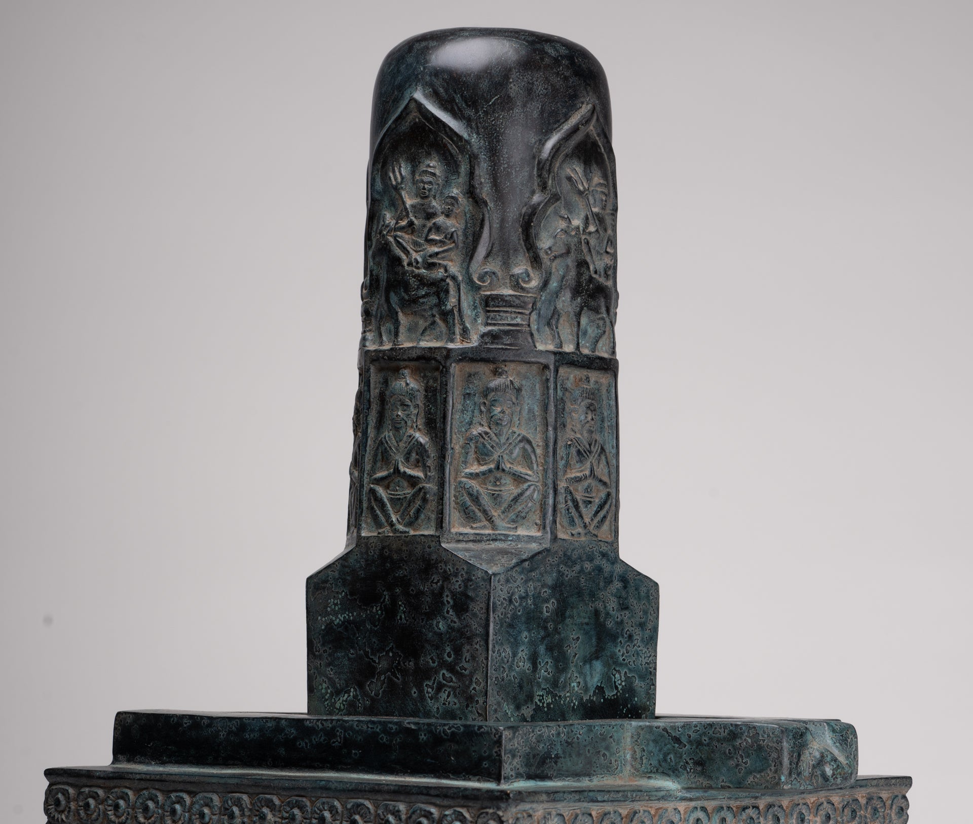 Large Linga Statue - Antique Khmer Style Bronze Linga / Lingnum & Yoni - 53cm/21"