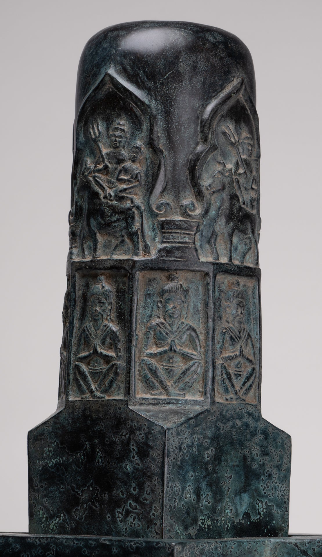 Large Linga Statue - Antique Khmer Style Bronze Linga / Lingnum & Yoni - 53cm/21"