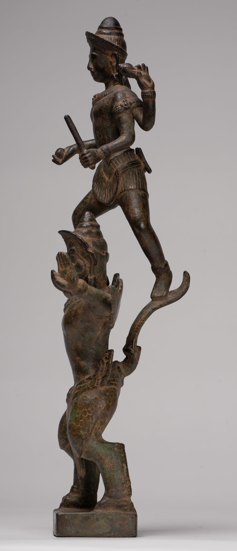 Masterpiece - Antique Khmer Style Bronze Khmer Baphuon Vishnu Statue Riding Garuda - 36cm/14"