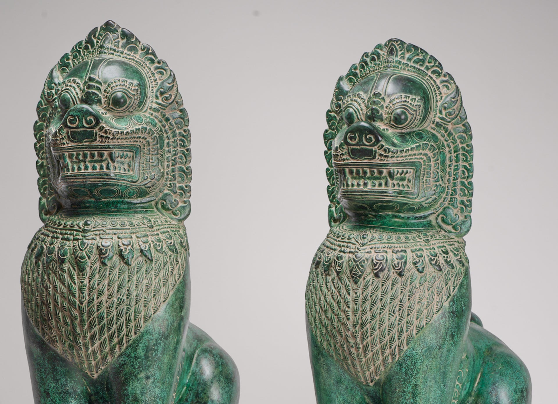 Temple Lions - Antique Khmer Style Bronze Temple Guardians or Lions (Pair) - 72cm/29"