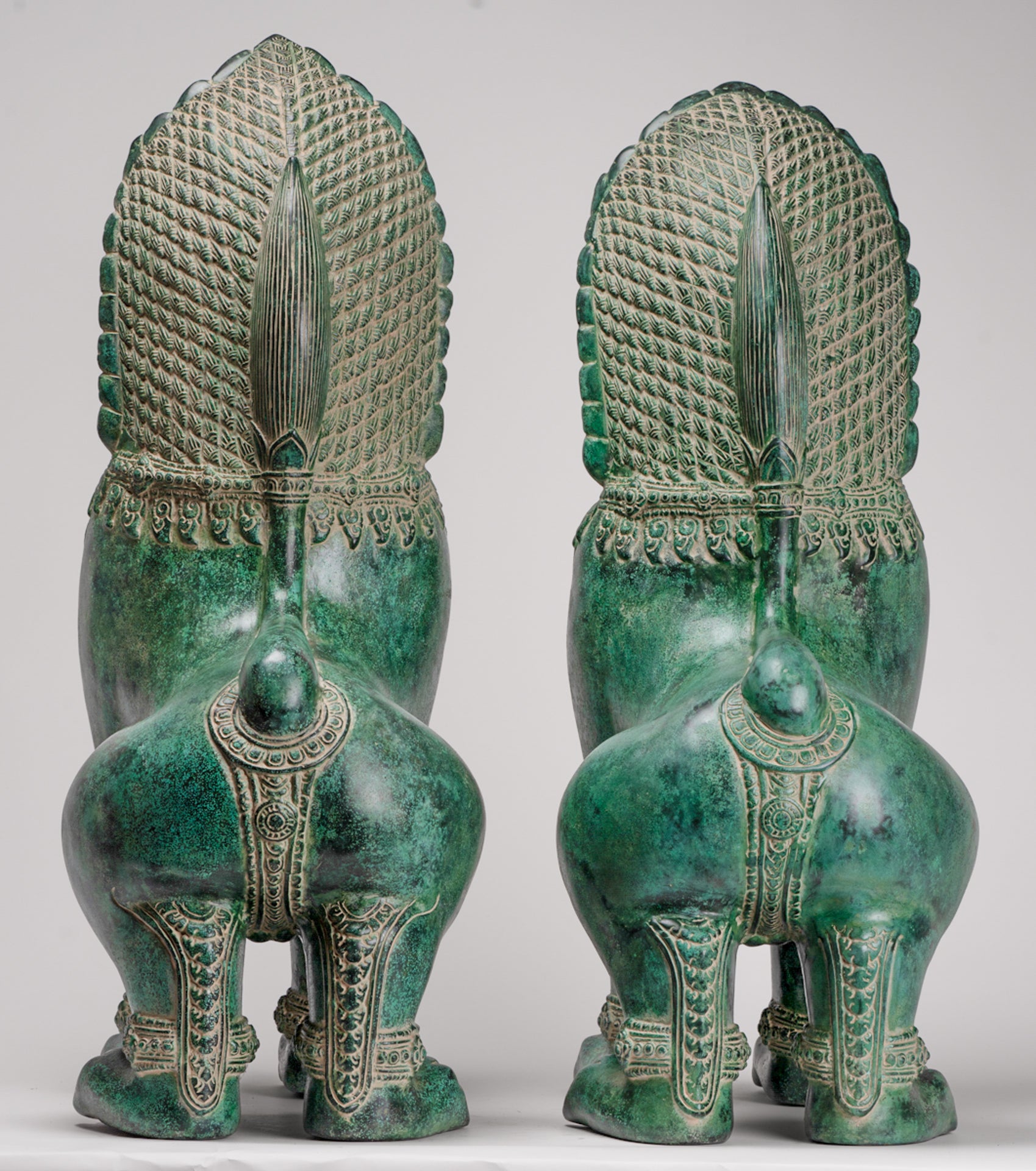 Temple Lions - Antique Khmer Style Bronze Temple Guardians or Lions (Pair) - 72cm/29"
