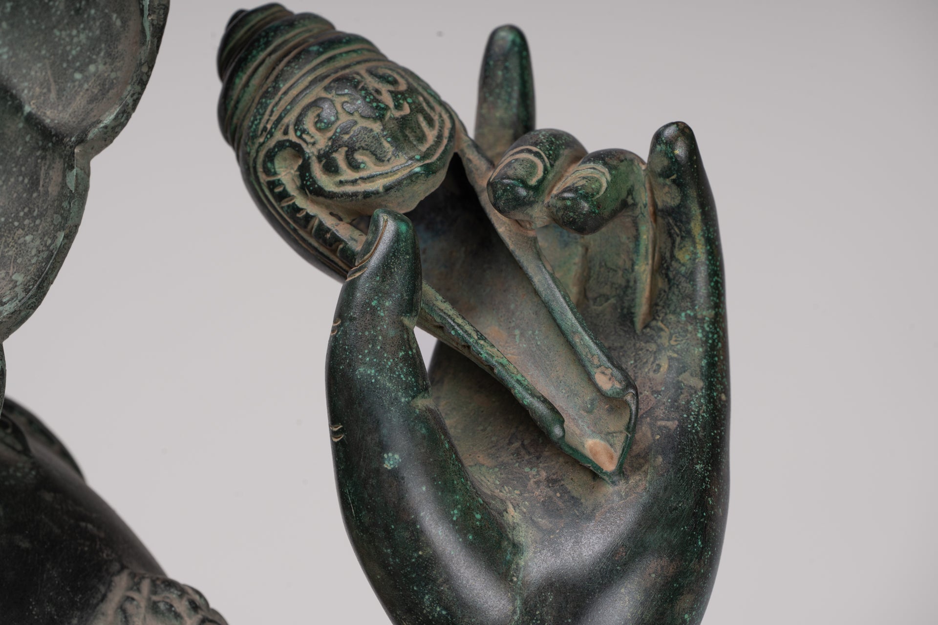 Large Ganesha Statue - Antique Khmer Style Angkor Wat Bronze Seated Four Arm Ganesh Statue - 74cm/30"