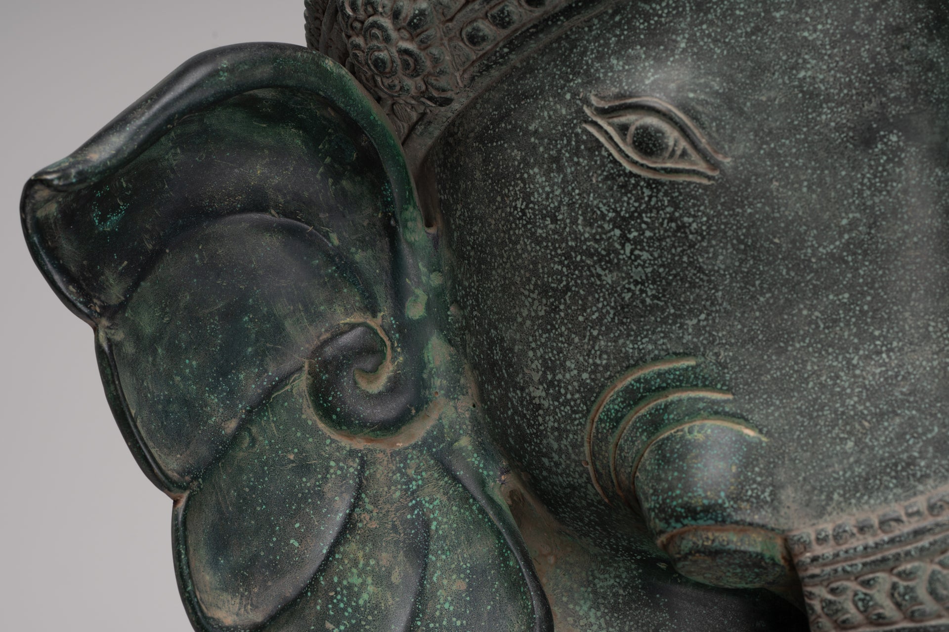 Large Ganesha Statue - Antique Khmer Style Angkor Wat Bronze Seated Four Arm Ganesh Statue - 74cm/30"