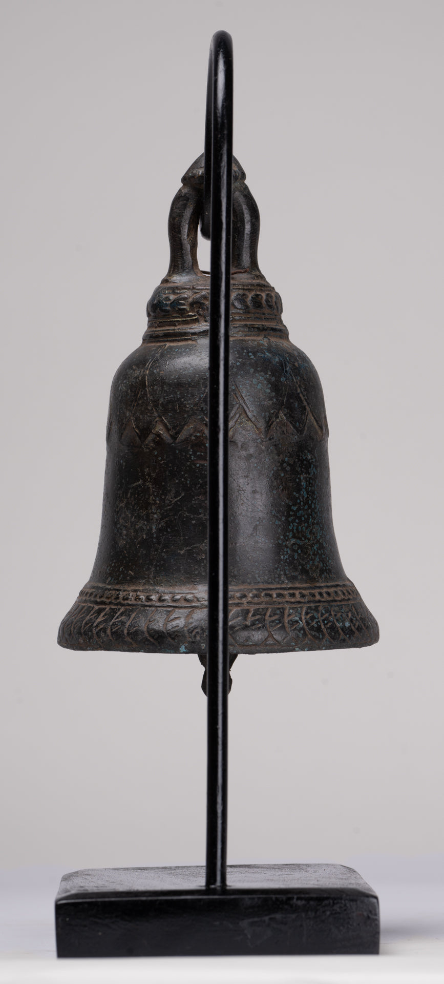 Antique Khmer Style Bronze Mounted Lotus Flower Bell - 29cm/12"