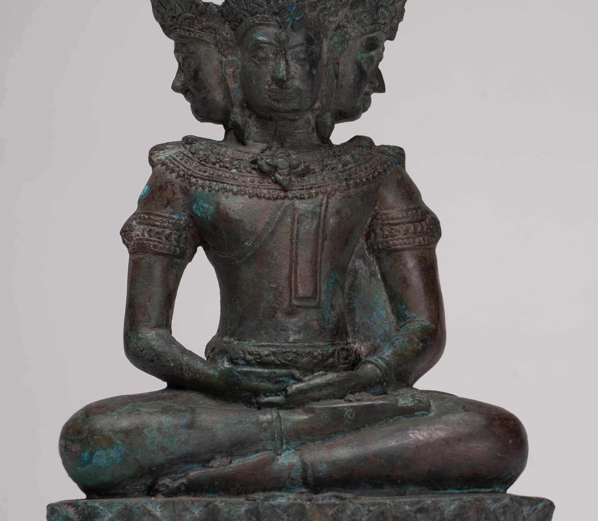 Antique Thai Style Seated Bronze Meditating Hevajra Statue - 30cm/12" Tall
