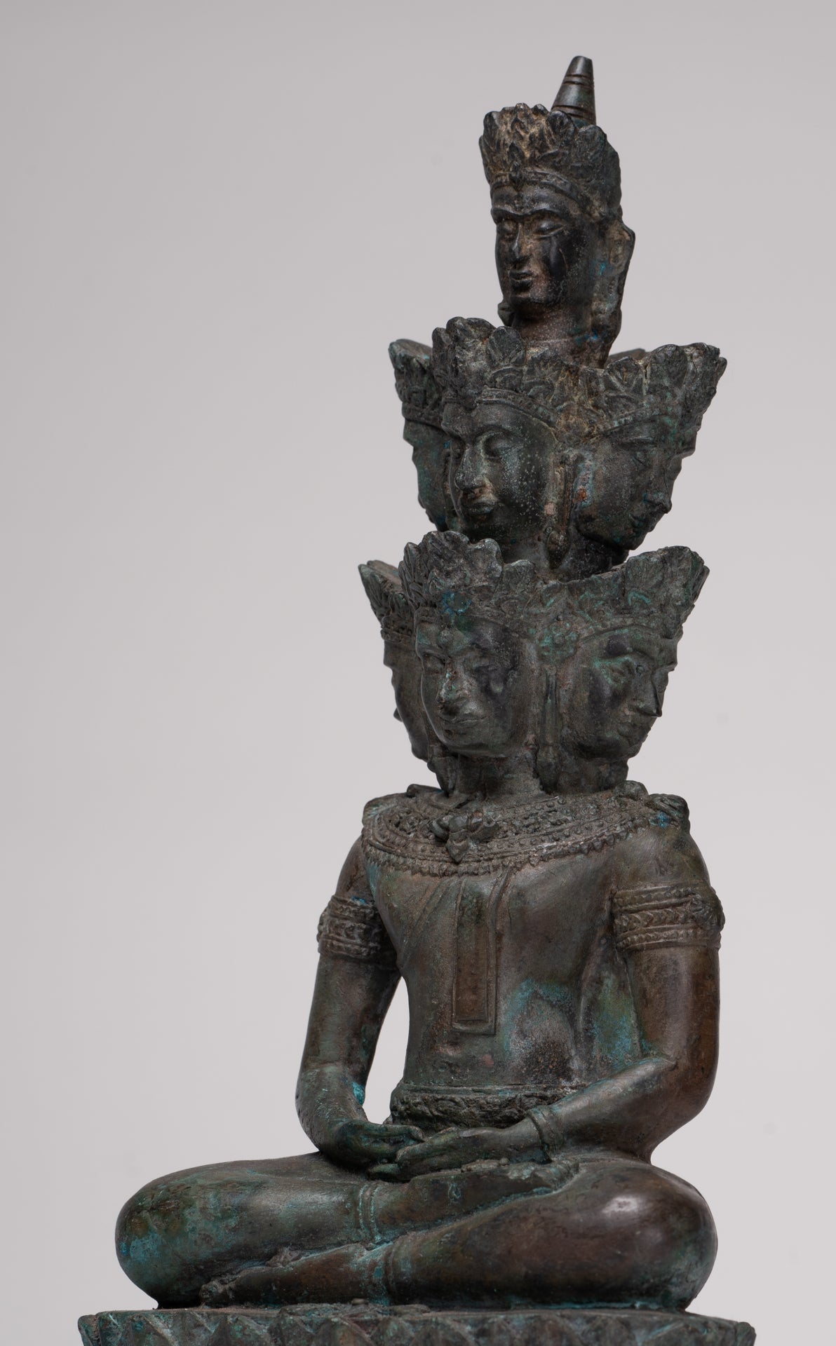 Antique Thai Style Seated Bronze Meditating Hevajra Statue - 30cm/12" Tall