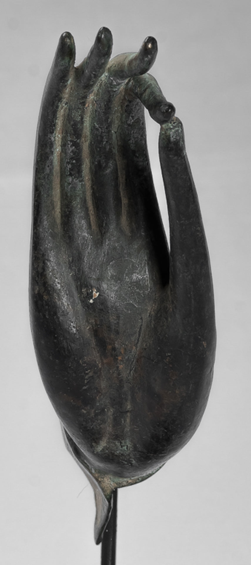 Mounted Antique Thai Style Southeast Asia Bronze Thai Teaching Hand - 29cm/12"