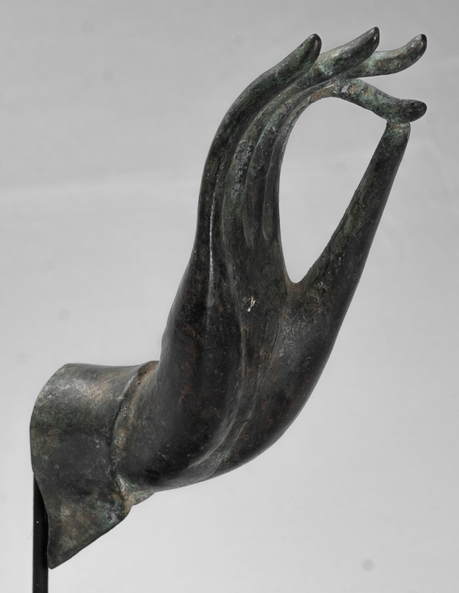 Mounted Antique Thai Style Southeast Asia Bronze Thai Teaching Hand - 29cm/12"