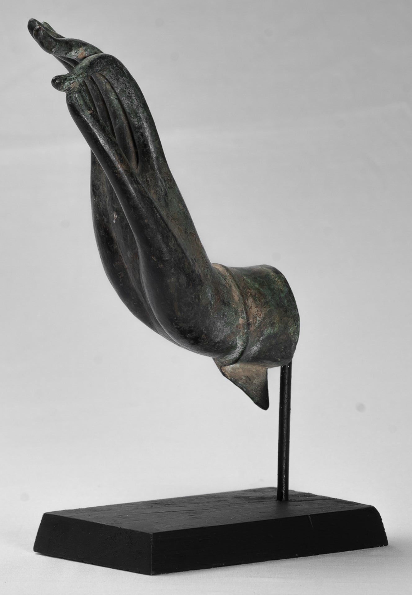 Mounted Antique Thai Style Southeast Asia Bronze Thai Teaching Hand - 29cm/12"
