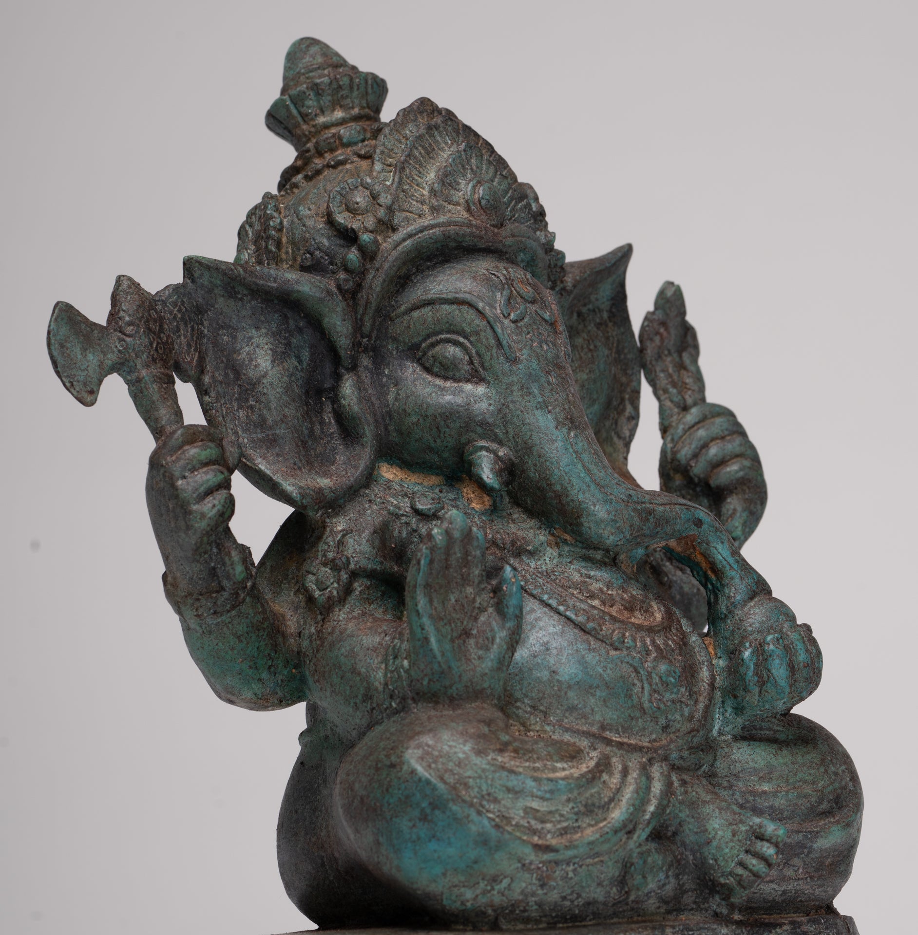 Ganesh - Antique Thai Style Bronze Seated Ganesha - 23cm/9"