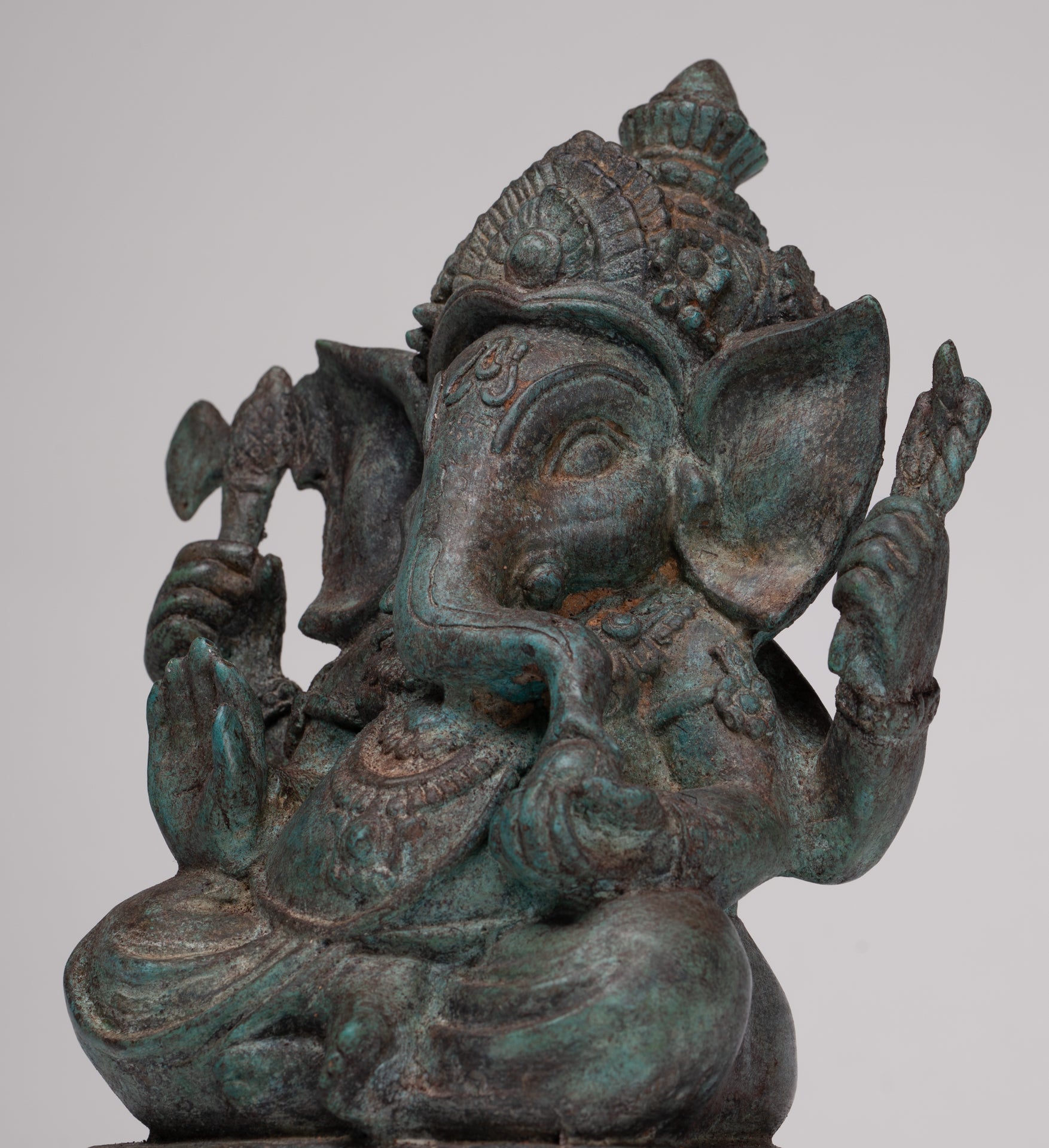 Ganesh - Antique Thai Style Bronze Seated Ganesha - 23cm/9"