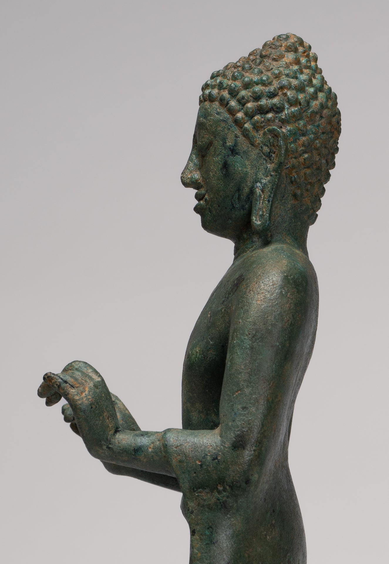 Buddha Statue - Antique Thai Style Standing Bronze Mon Dvaravati Teaching Buddha Statue - 35cm/14"