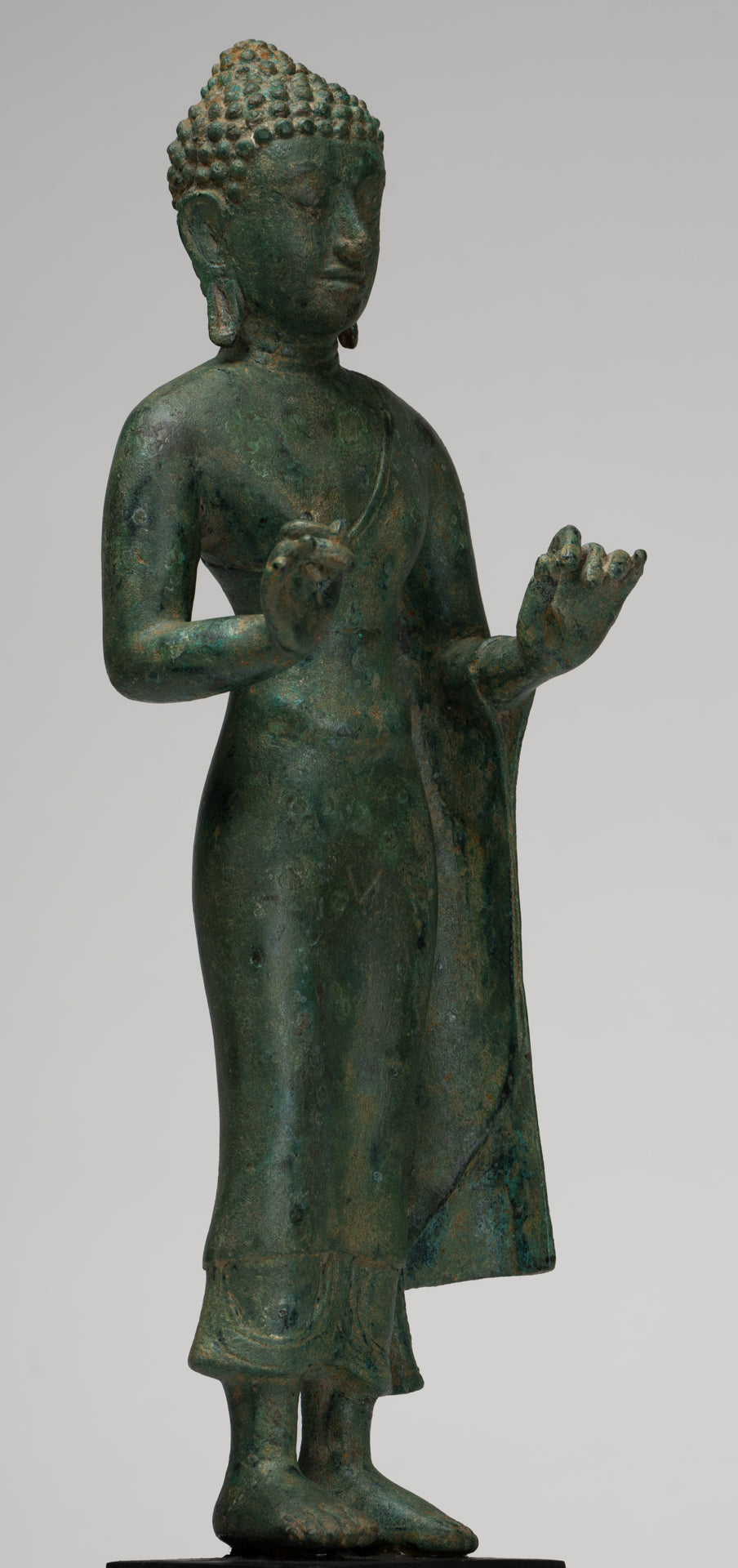 Buddha Statue - Antique Thai Style Standing Bronze Mon Dvaravati Teaching Buddha Statue - 35cm/14"