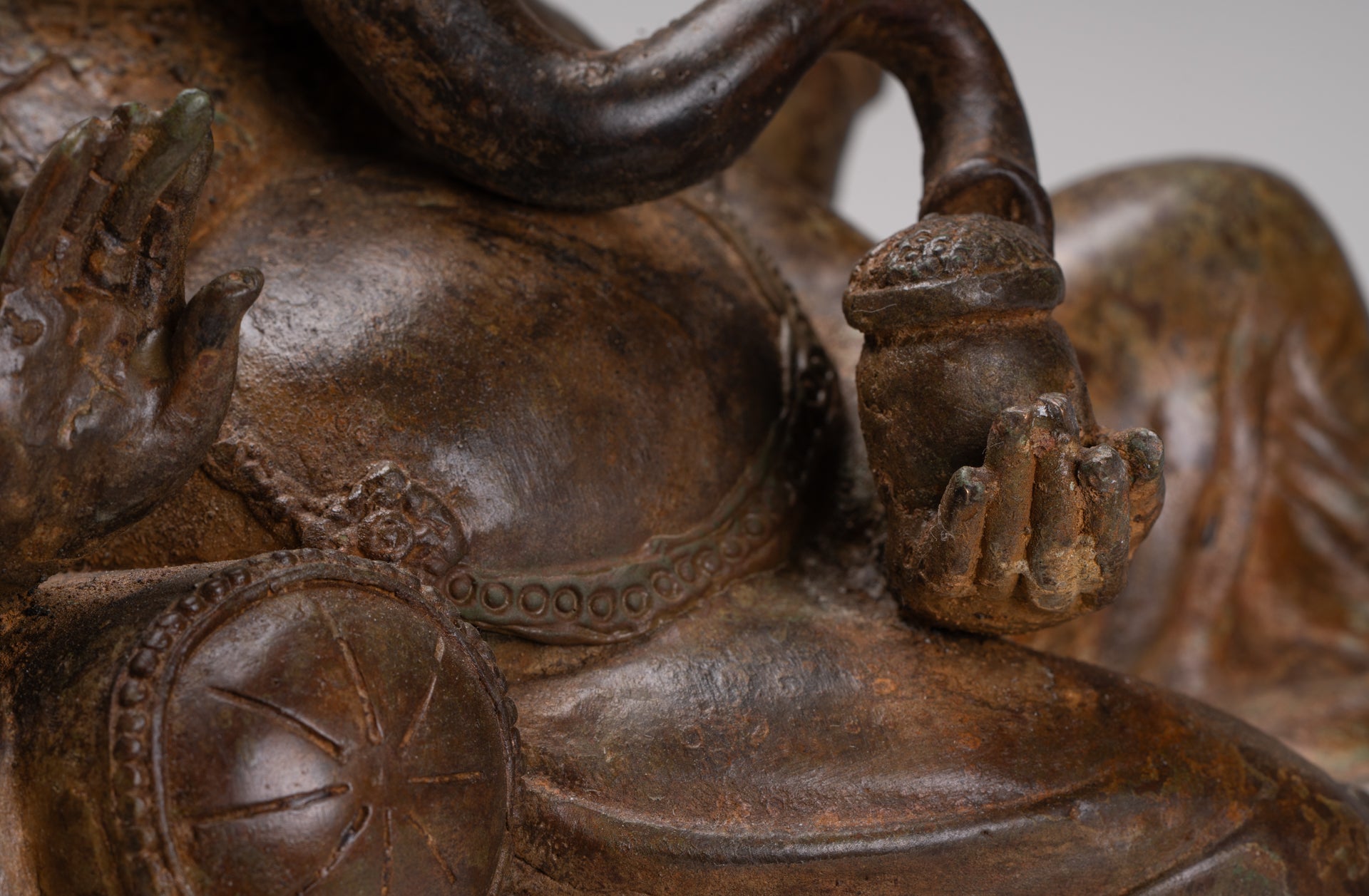 Ganesh - Antique Thai Style Bronze Reclining Ganesha Statue w/Mouse - 41cm/16"