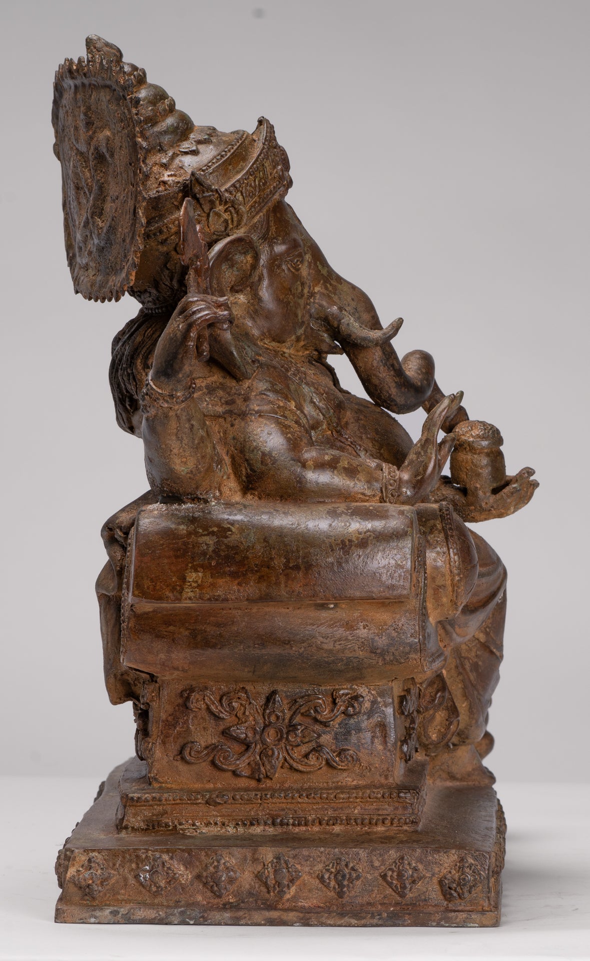 Ganesh - Antique Thai Style Bronze Reclining Ganesha Statue w/Mouse - 41cm/16"