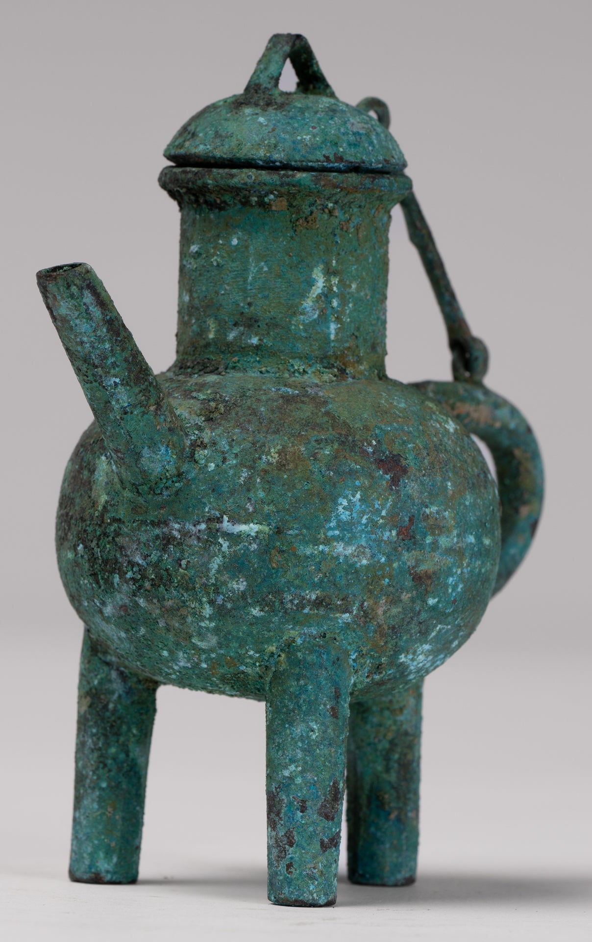 Antique Khmer Style Southeast Asian Bronze Ritual Tripod Pouring Vessel - 11cm/4"