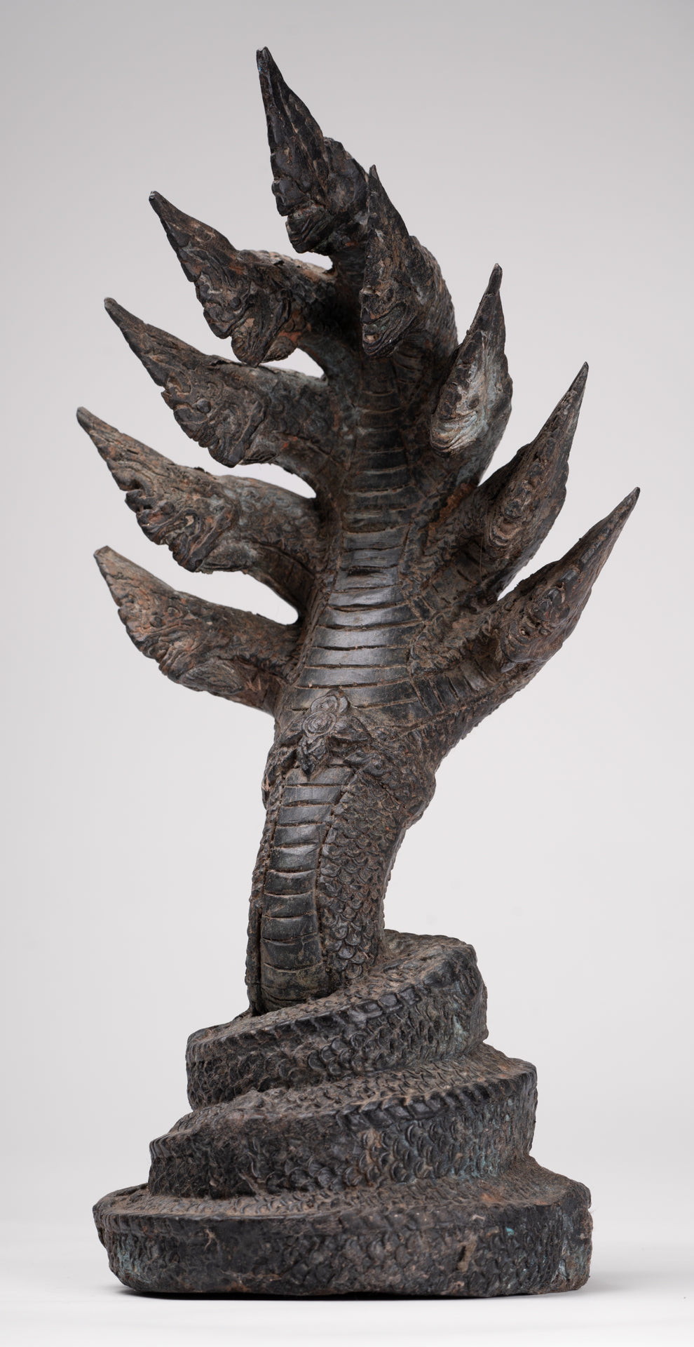 Antique Thai Style Bronze Nine Head Protective Naga, Snake or Serpent Statue - 35cm/14"