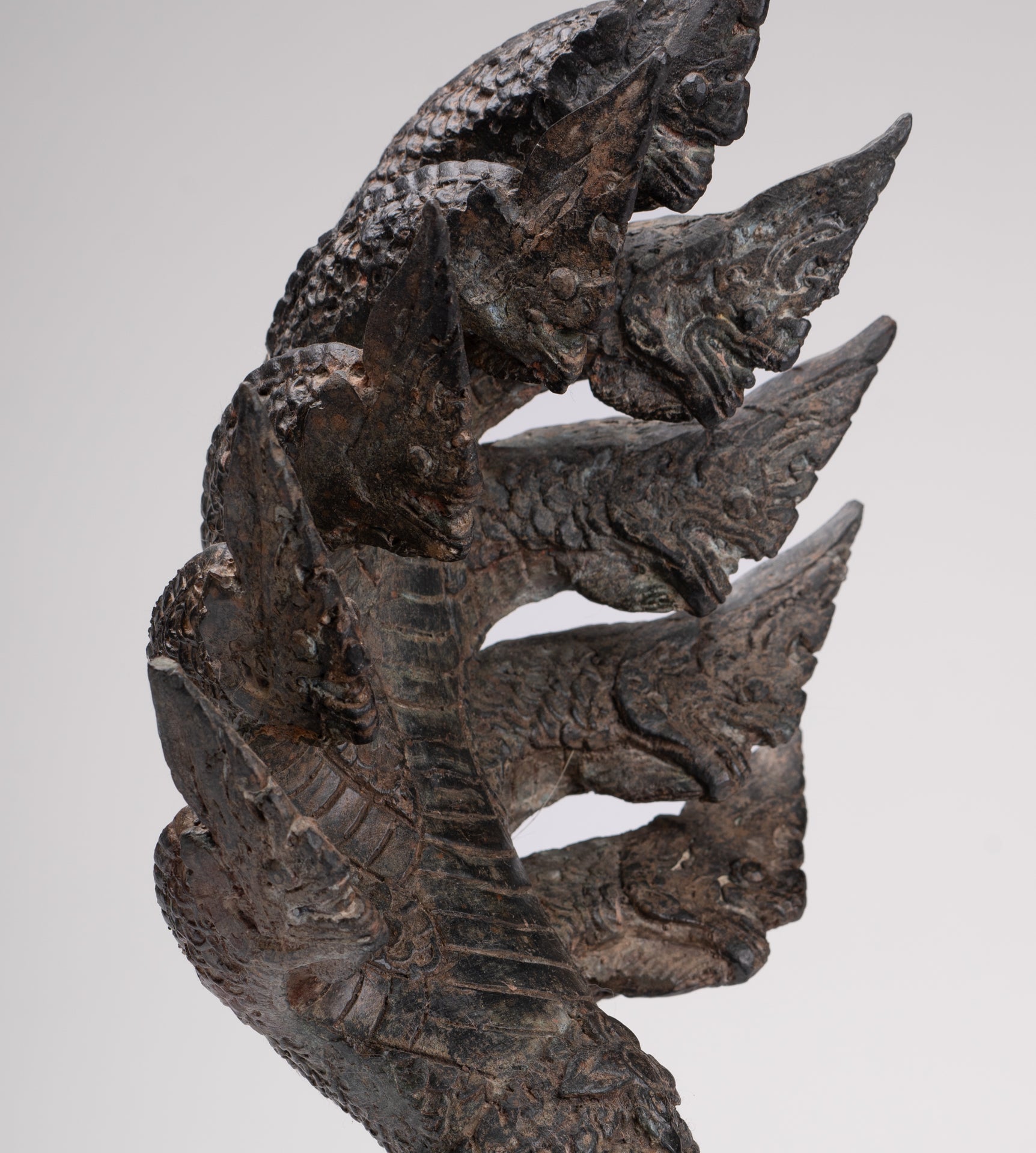 Antique Thai Style Bronze Nine Head Protective Naga, Snake or Serpent Statue - 35cm/14"