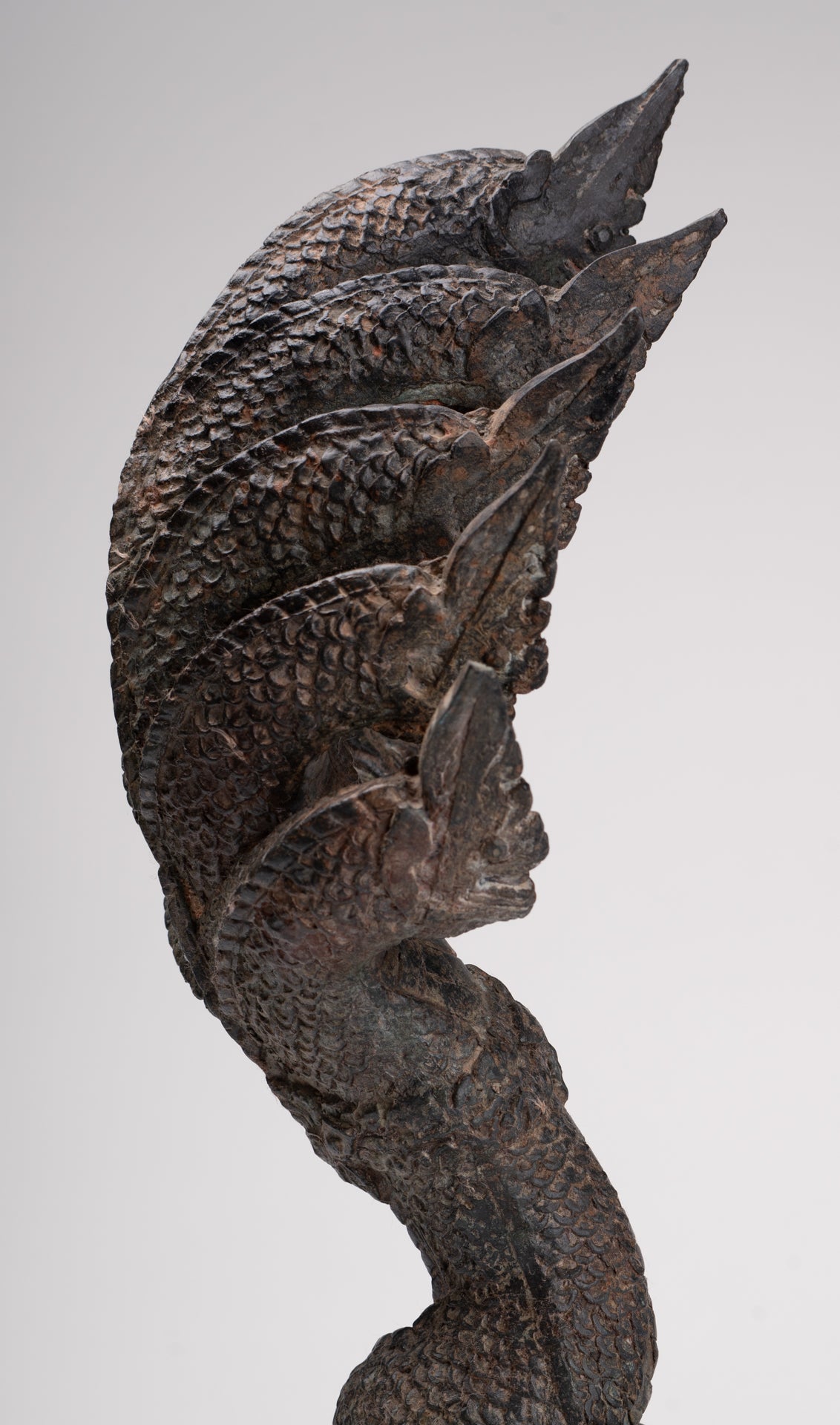 Antique Thai Style Bronze Nine Head Protective Naga, Snake or Serpent Statue - 35cm/14"