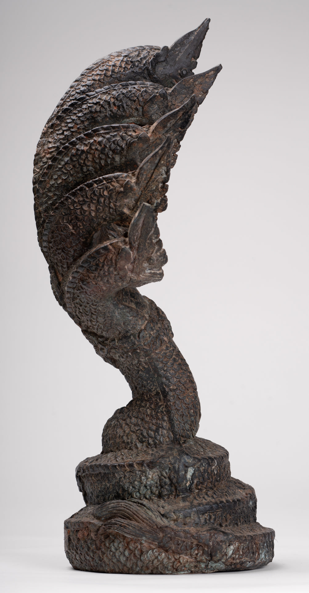 Antique Thai Style Bronze Nine Head Protective Naga, Snake or Serpent Statue - 35cm/14"