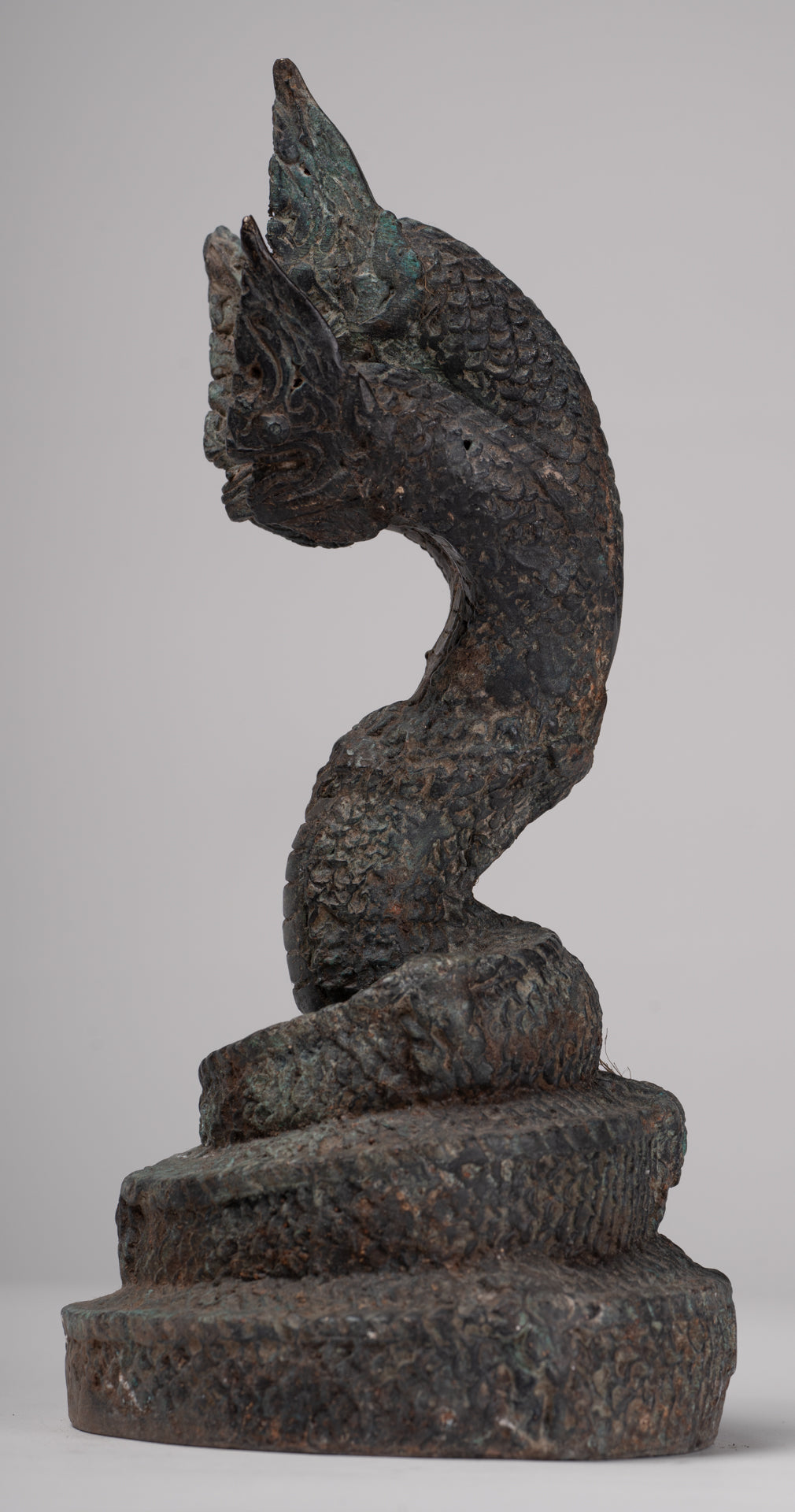 Antique Thai Style Bronze Three Head Protective Naga, Snake or Serpent Statue - 28cm/11"