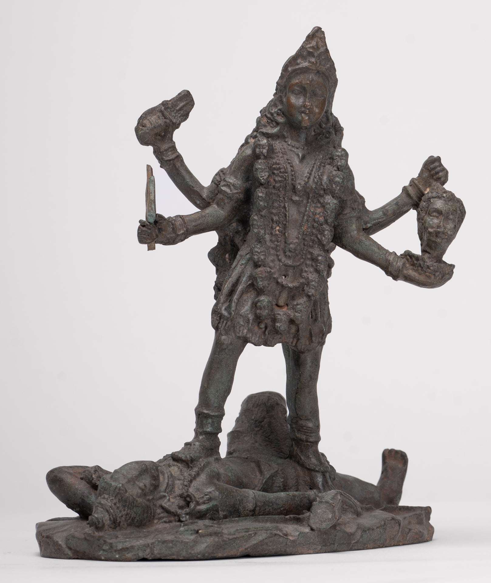 Kali Statue - Antique Indian Style Standing Bronze Kali or Mahakali Statue - 19cm/8"