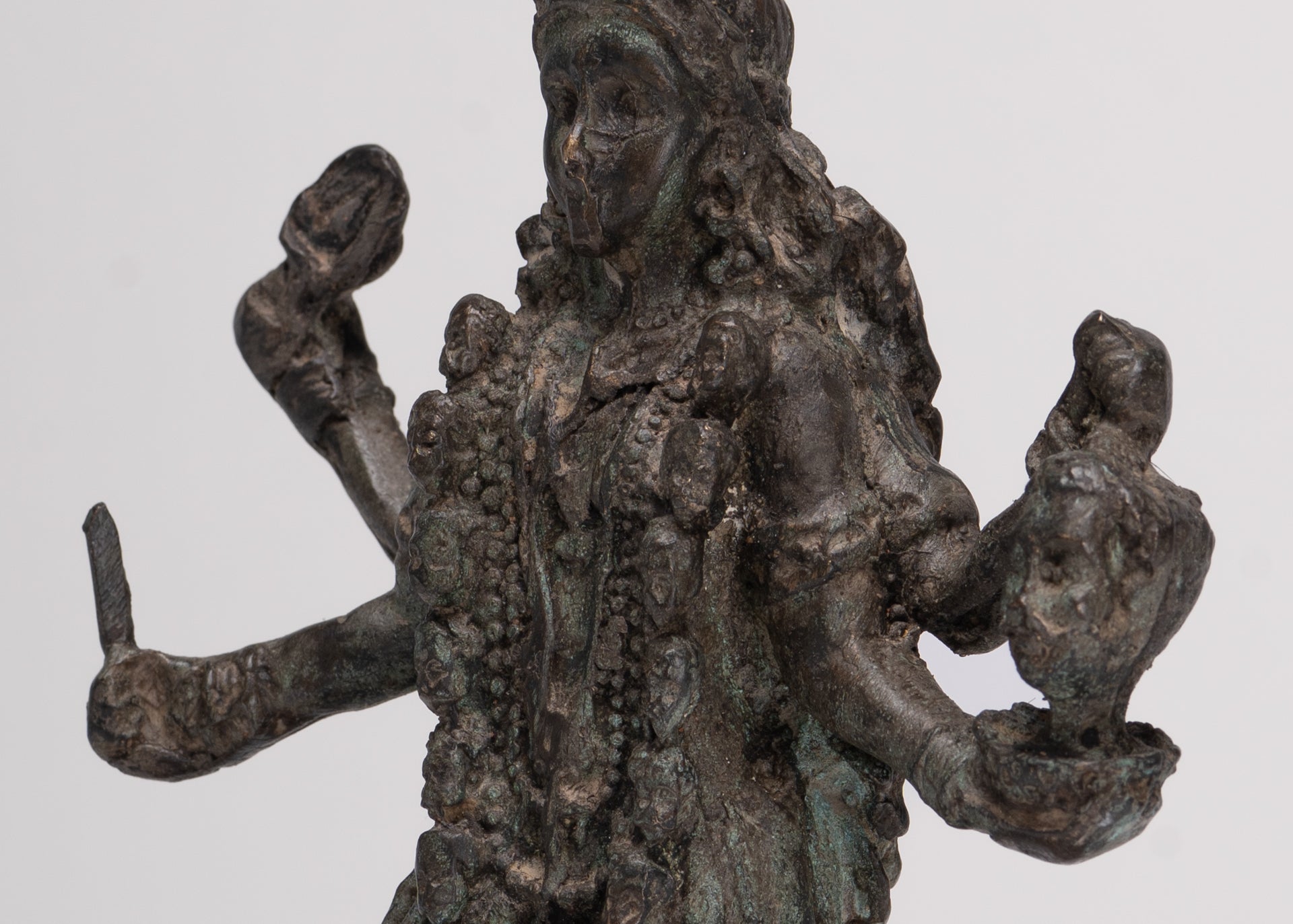 Antique Indian Style Standing Bronze Kali or Mahakali Statue - 19cm/8"