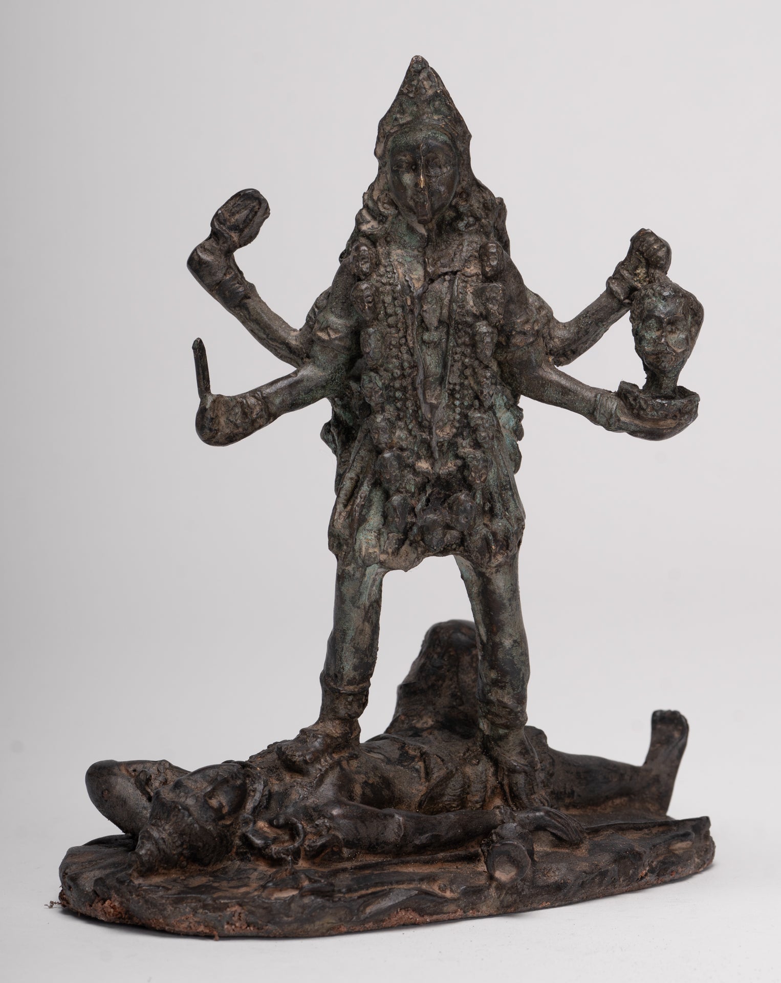 Antique Indian Style Standing Bronze Kali or Mahakali Statue - 19cm/8"