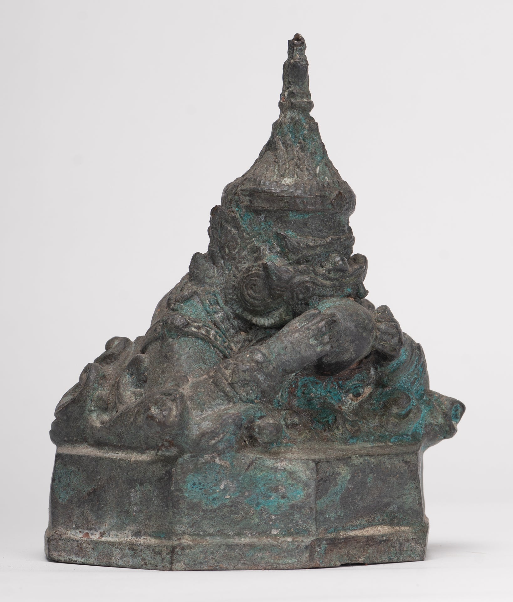 Phra Rahu Statue - Antique Thai Style God of Eclipses and Protection Phra Rahu Statue - 15.5cm/6"