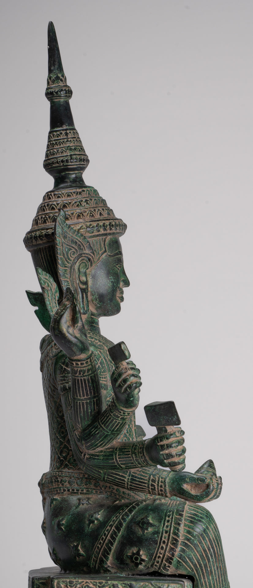 Antique Khmer Style Bronze Seated Vishvakarman Statue - Divine Architect - 59cm/24"