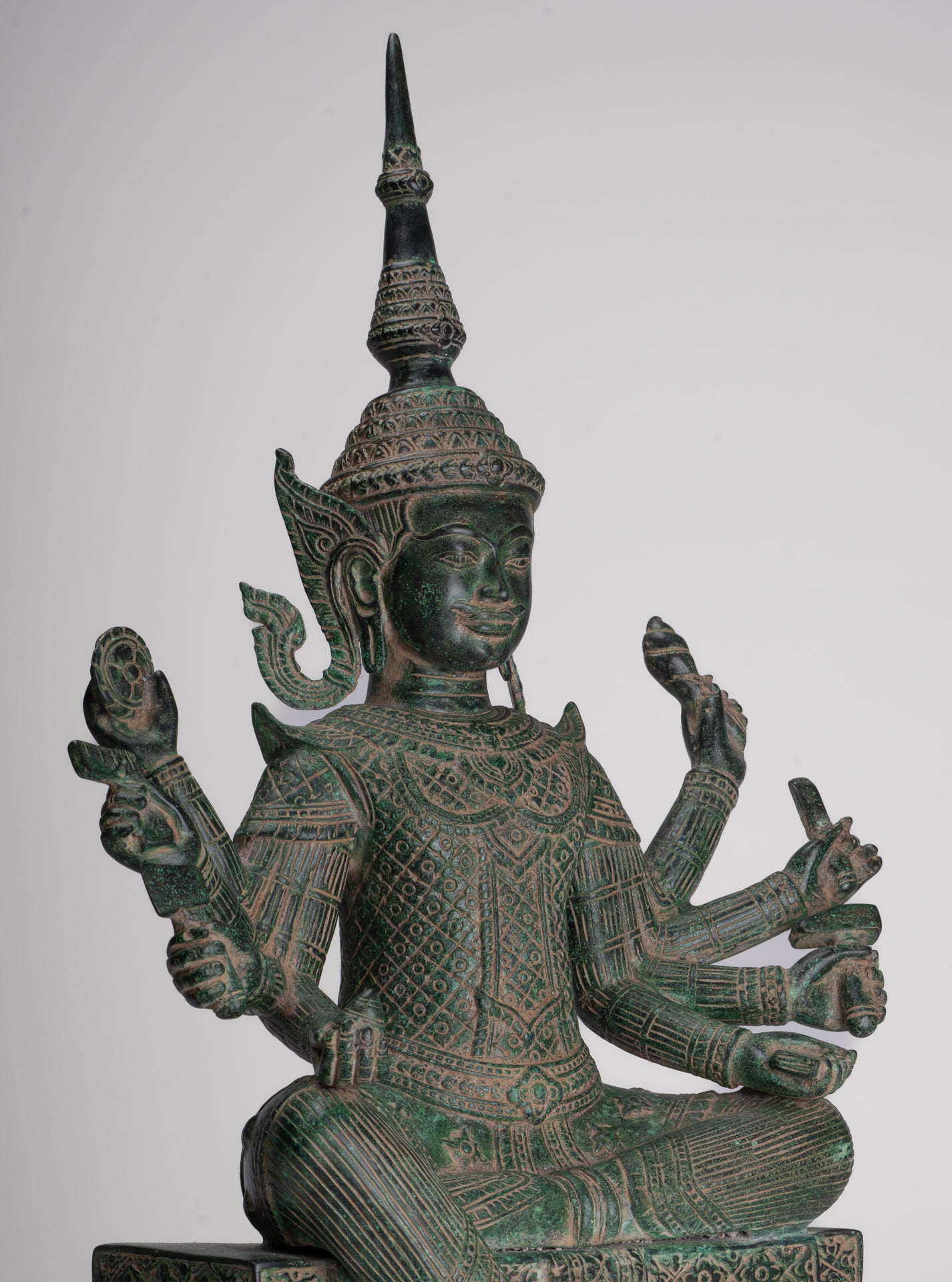 Antique Khmer Style Bronze Seated Vishvakarman Statue - Divine Architect - 59cm/24"