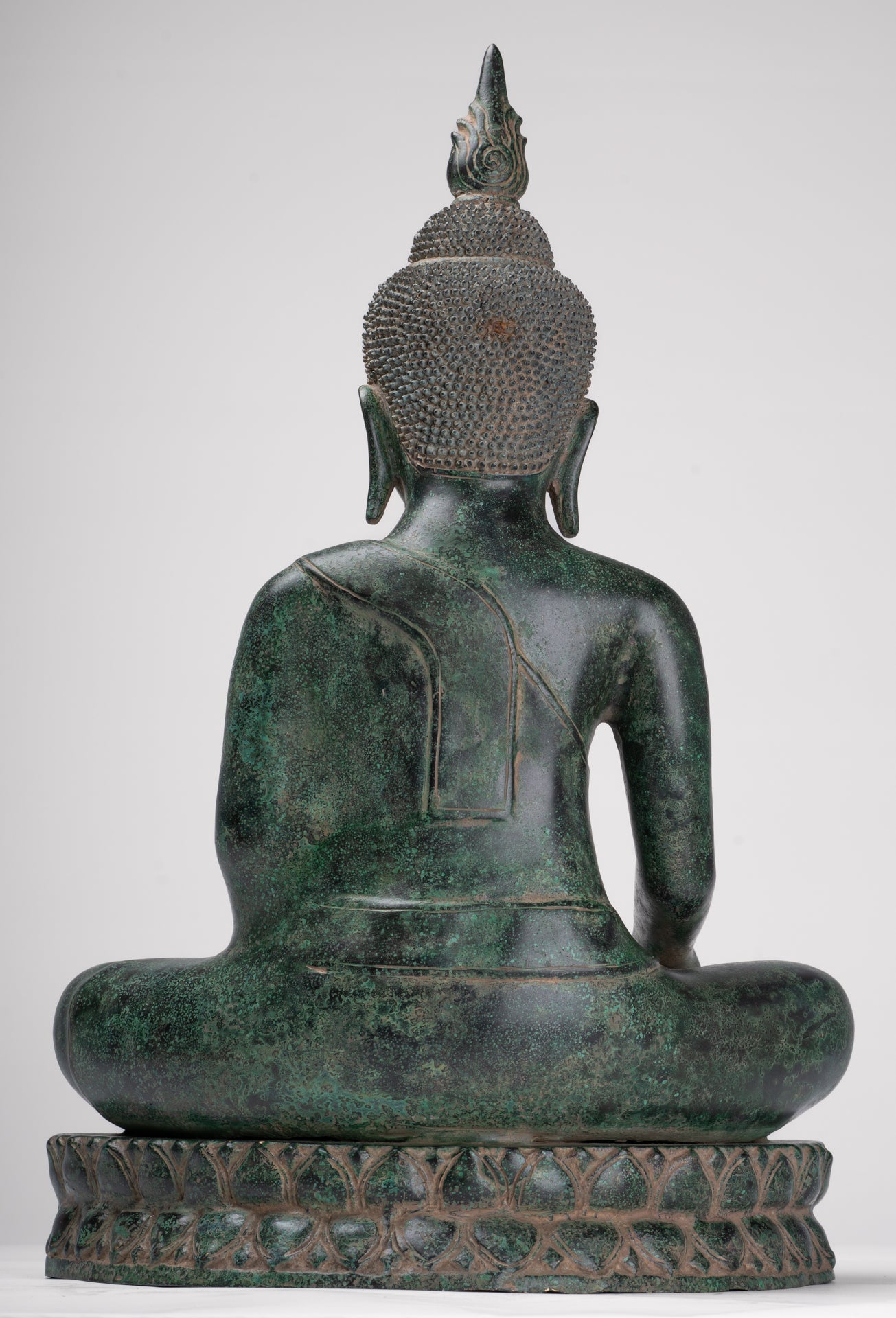 Buddha Statue - Antique Khmer Style Bronze Enthroned Enlightenment Buddha Statue - 50cm/20"