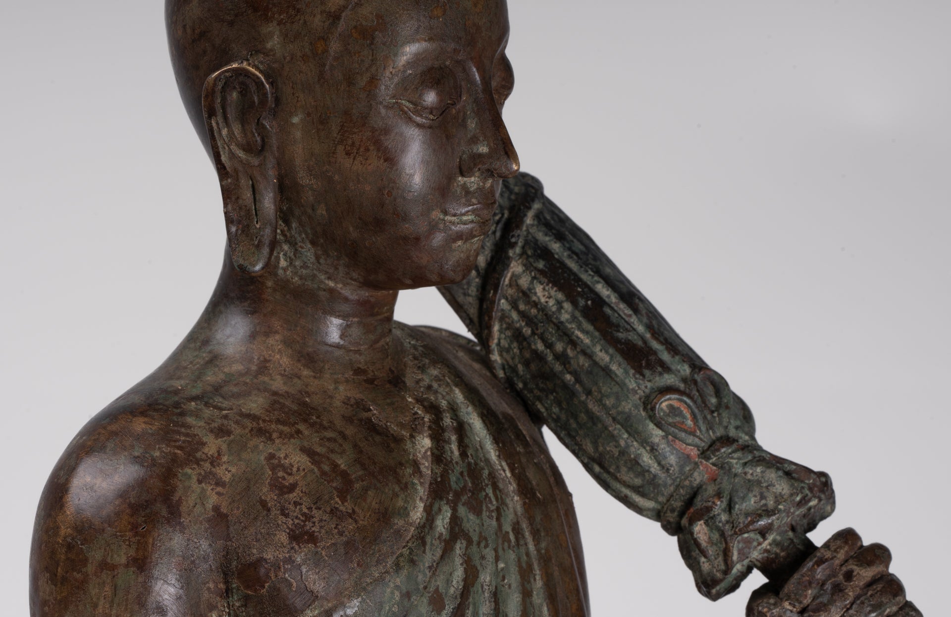 Monk - Antique Thai Style Bronze Dvaravati Sīvali Devotee / Disciple of Buddha Statue - 71cm/28"