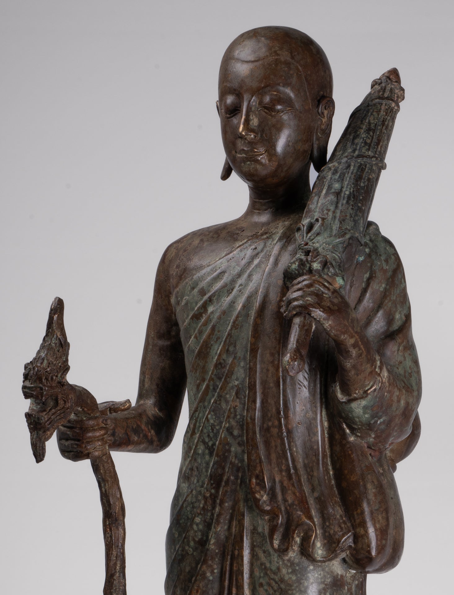 Monk - Antique Thai Style Bronze Dvaravati Sīvali Devotee / Disciple of Buddha Statue - 71cm/28"