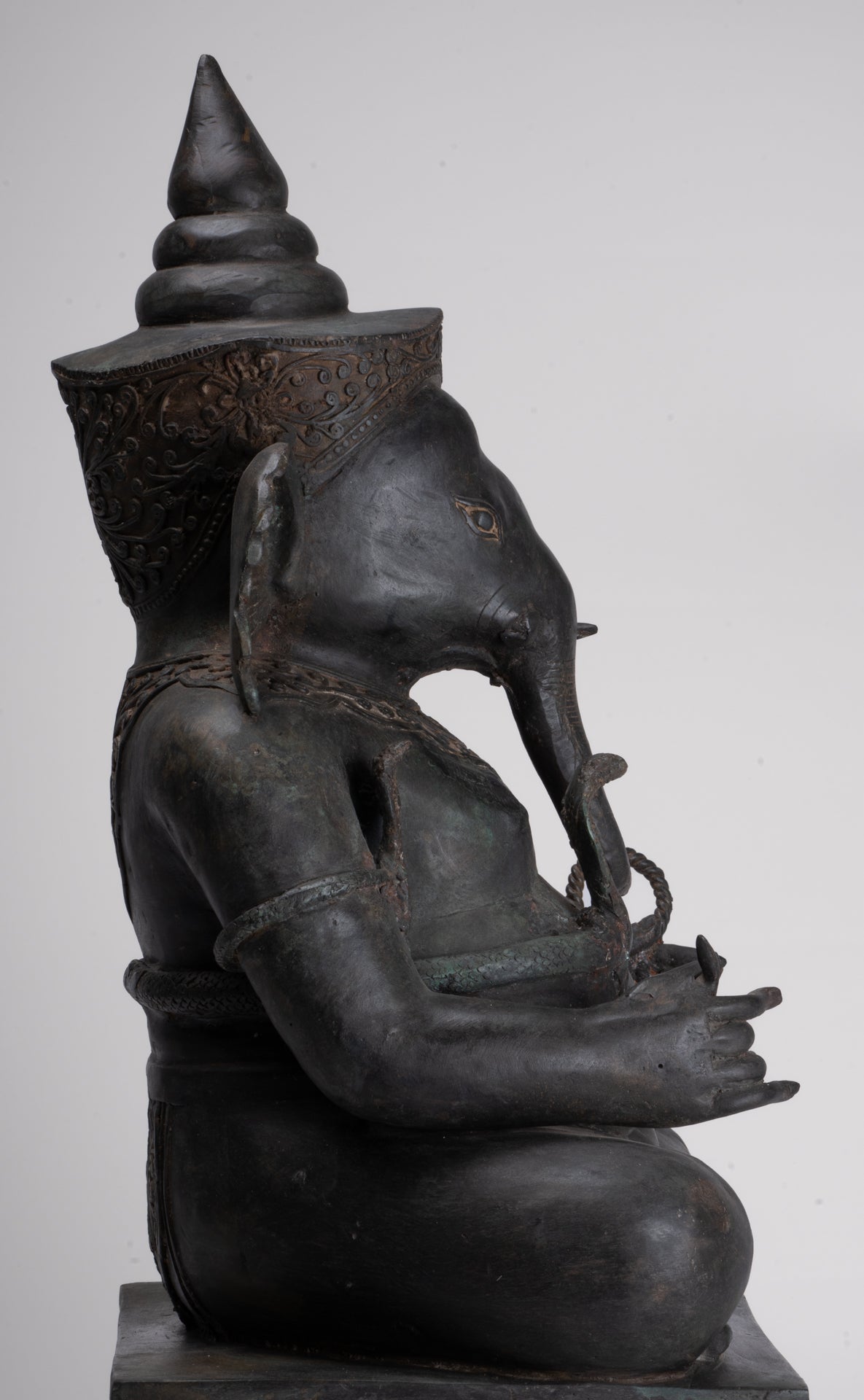 Ganesha Statue - Antique Thai Style Bronze Seated 2-Arm Ganesha Statue - 65cm/26"